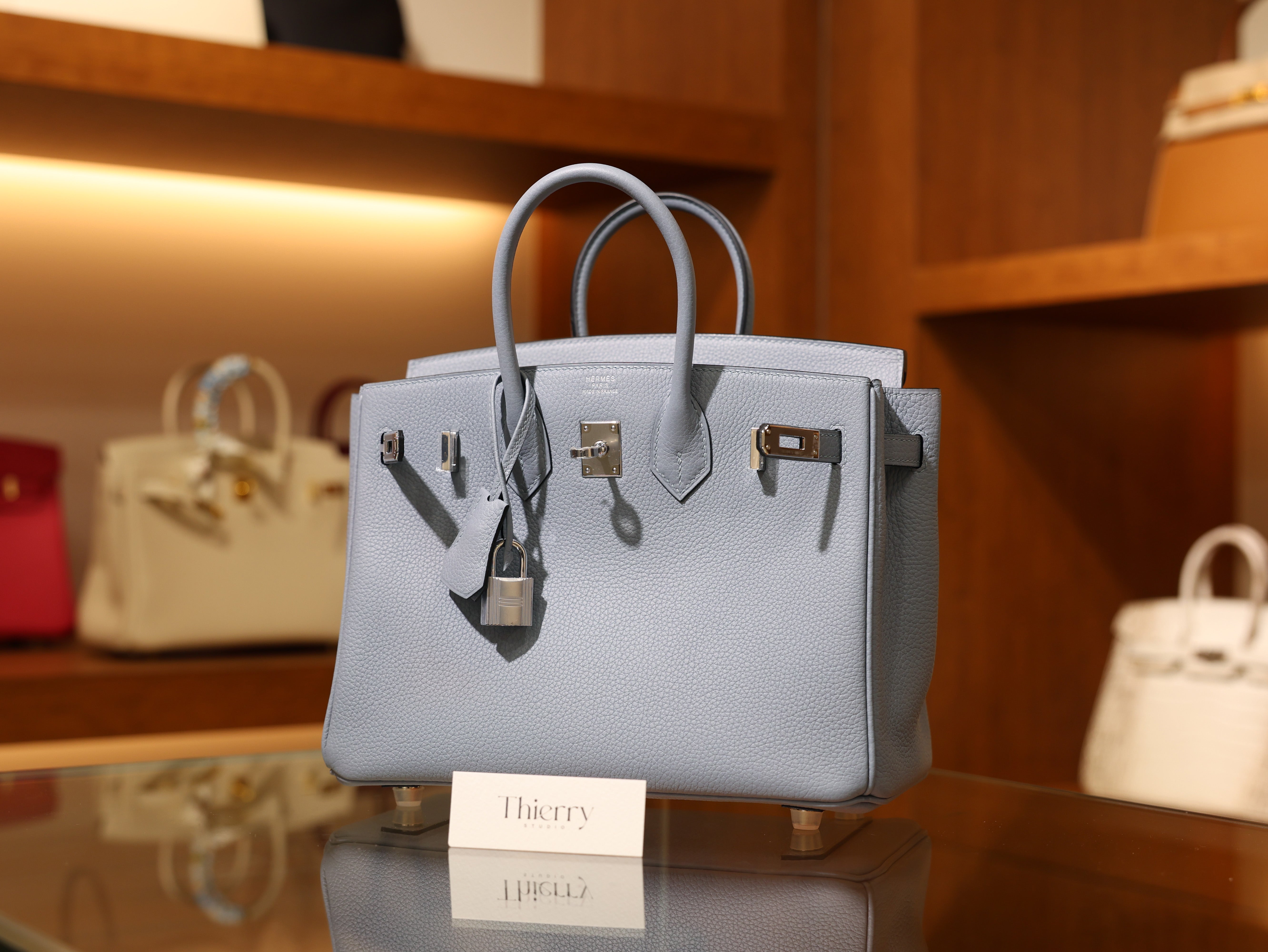 버킨 25 토고 블루린 은장