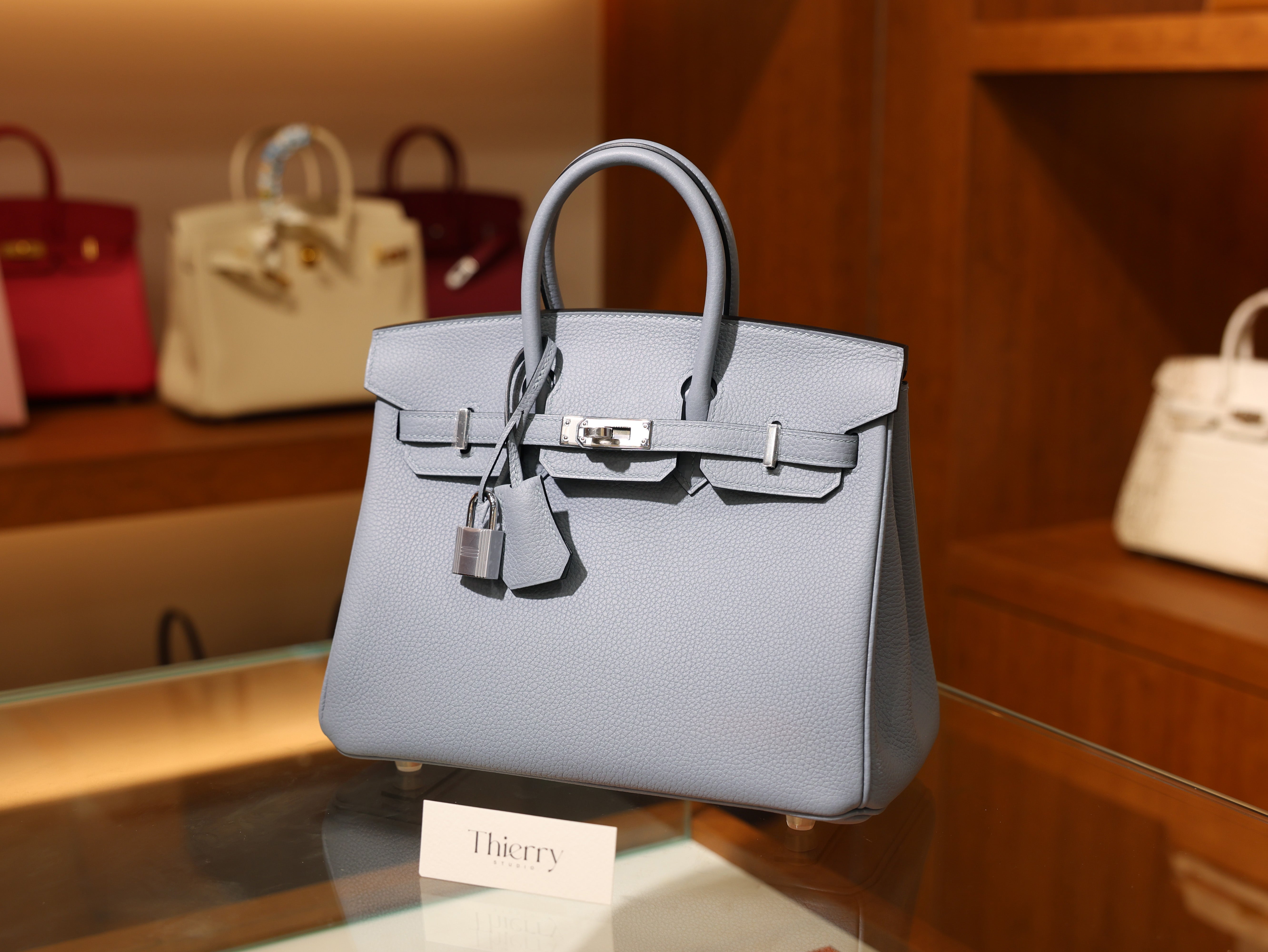 버킨 25 토고 블루린 은장