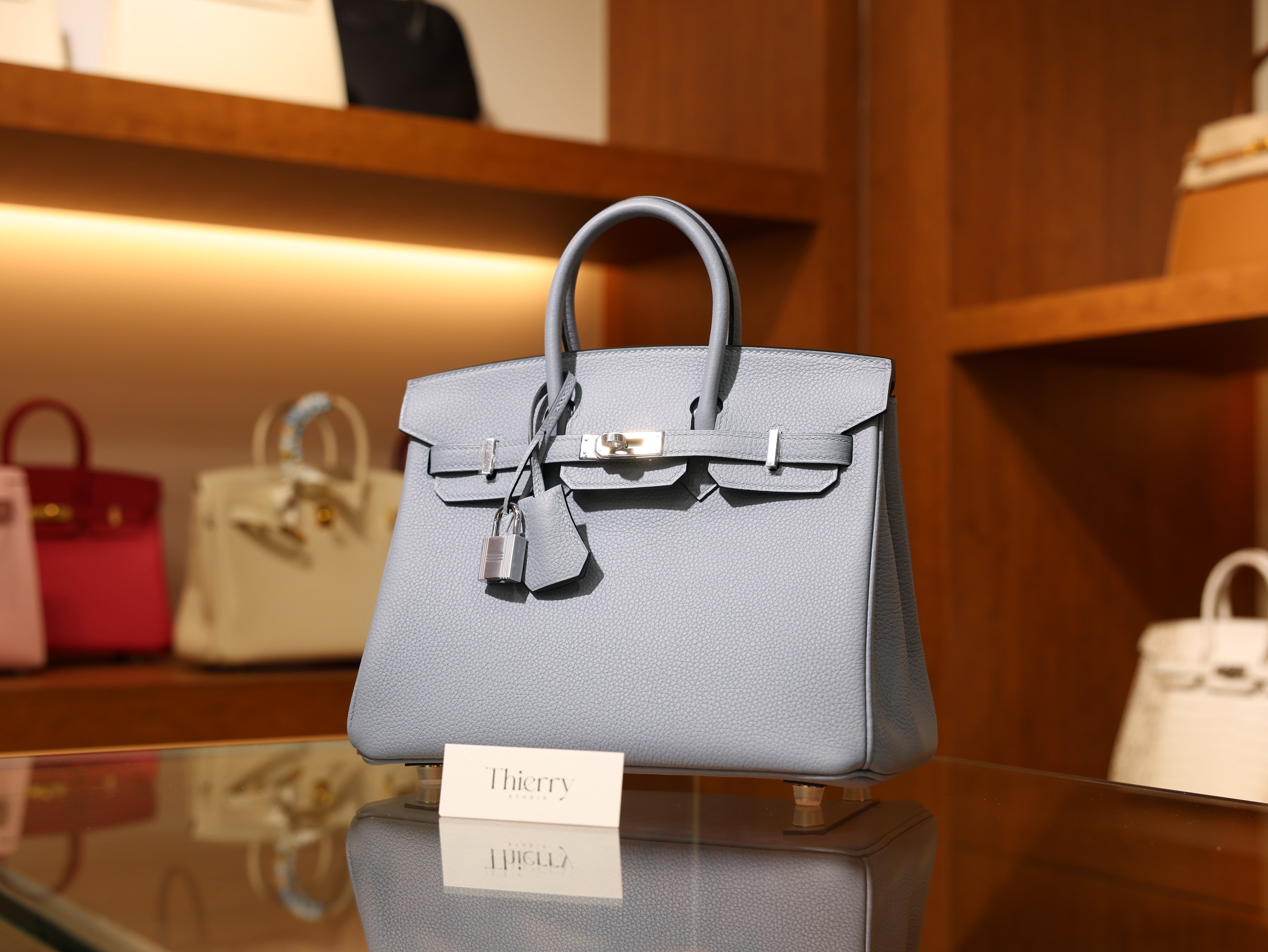 버킨 25 토고 블루린 은장