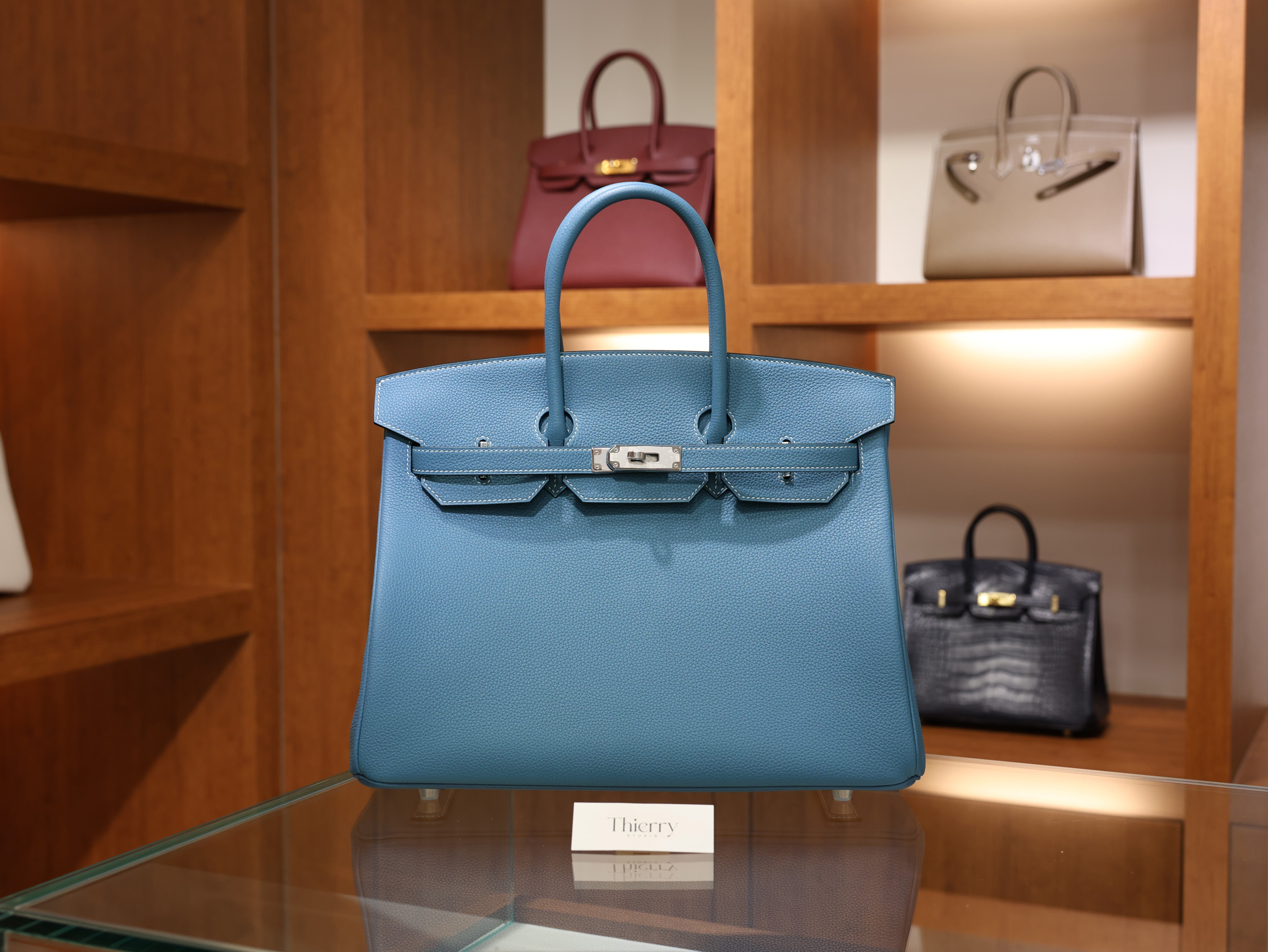 버킨 35 토고 블루진 은장