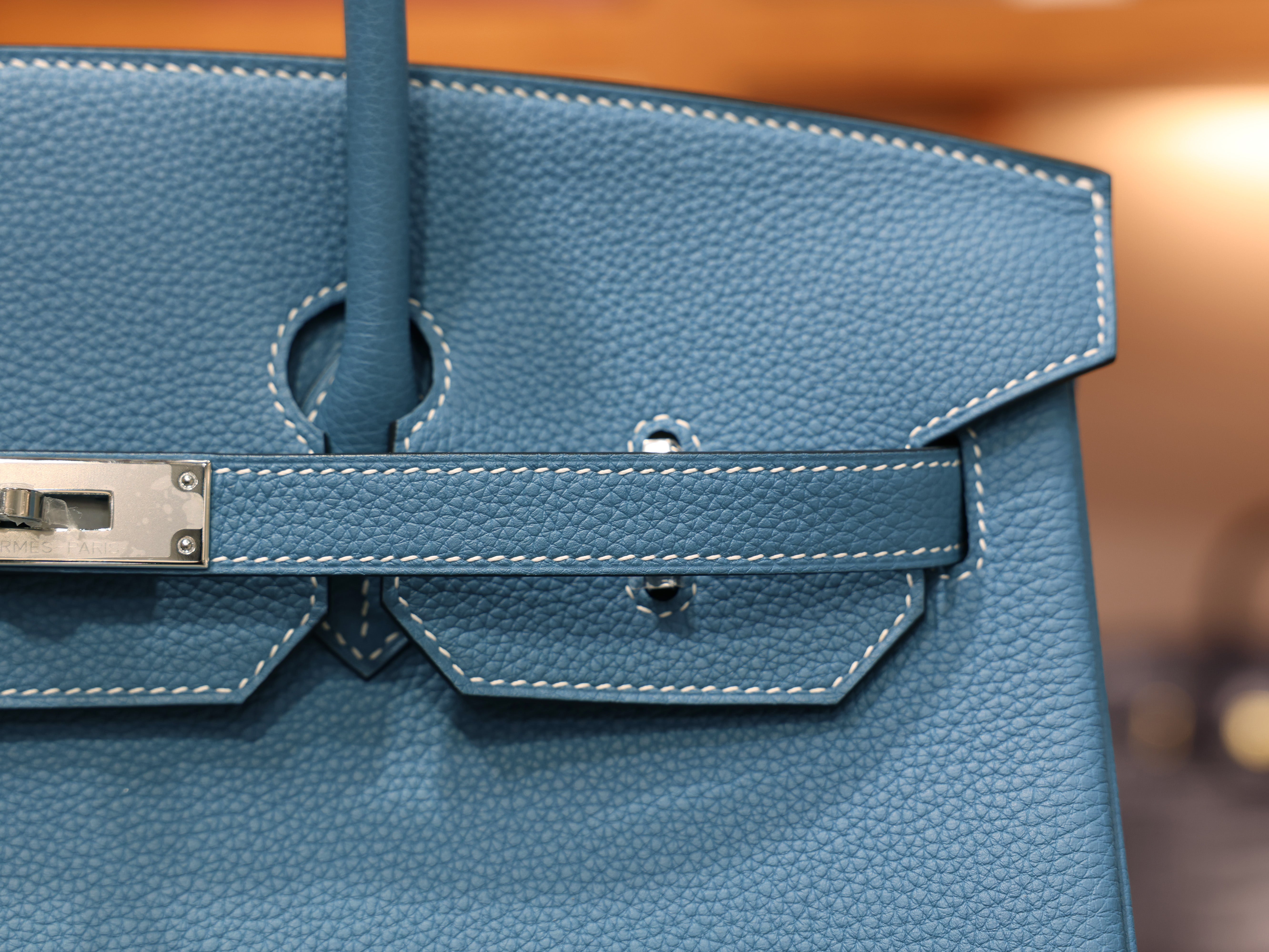 버킨 35 토고 블루진 은장