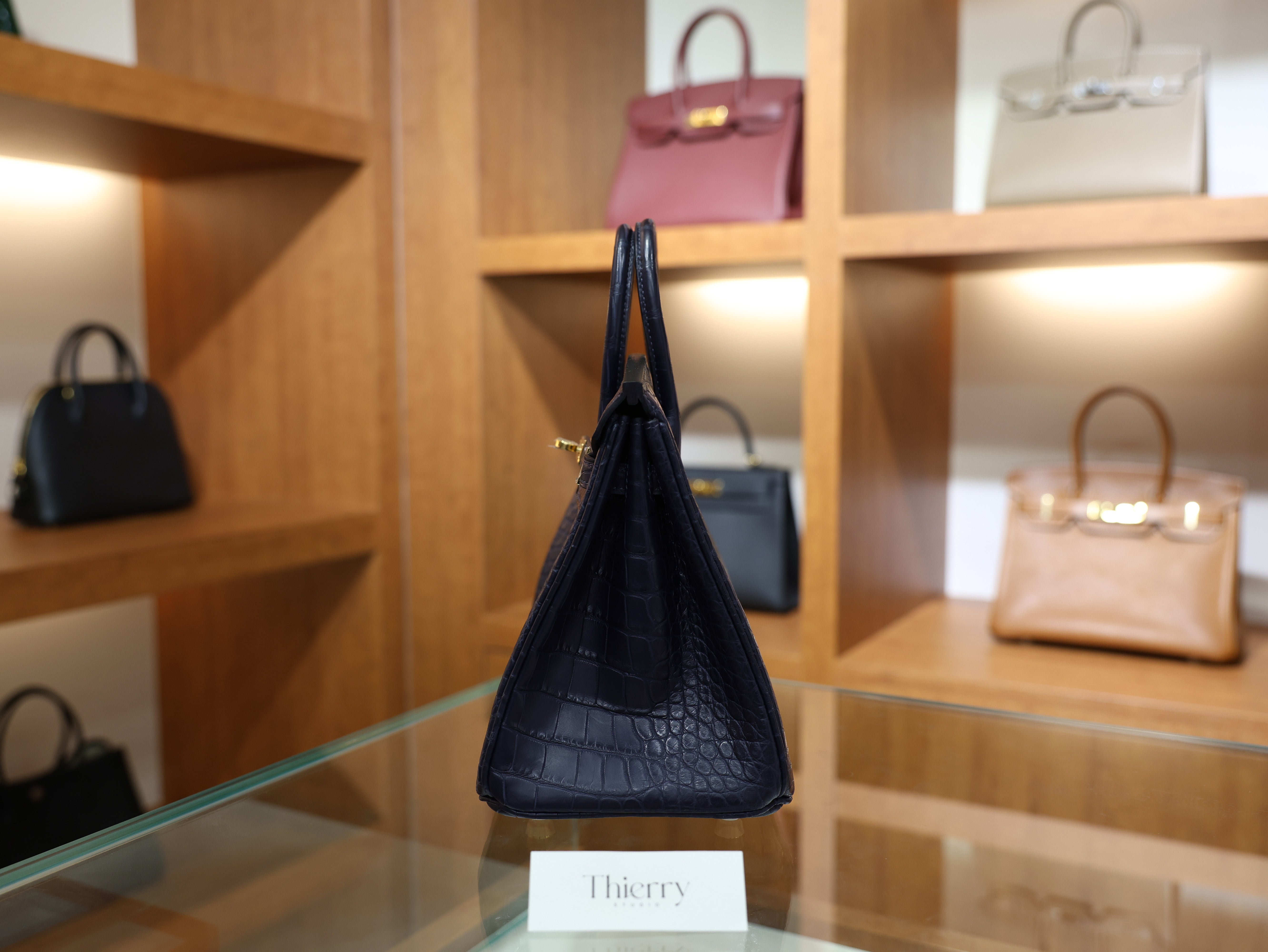 버킨 25 매트 엘리게이터 블루 사피르 금장