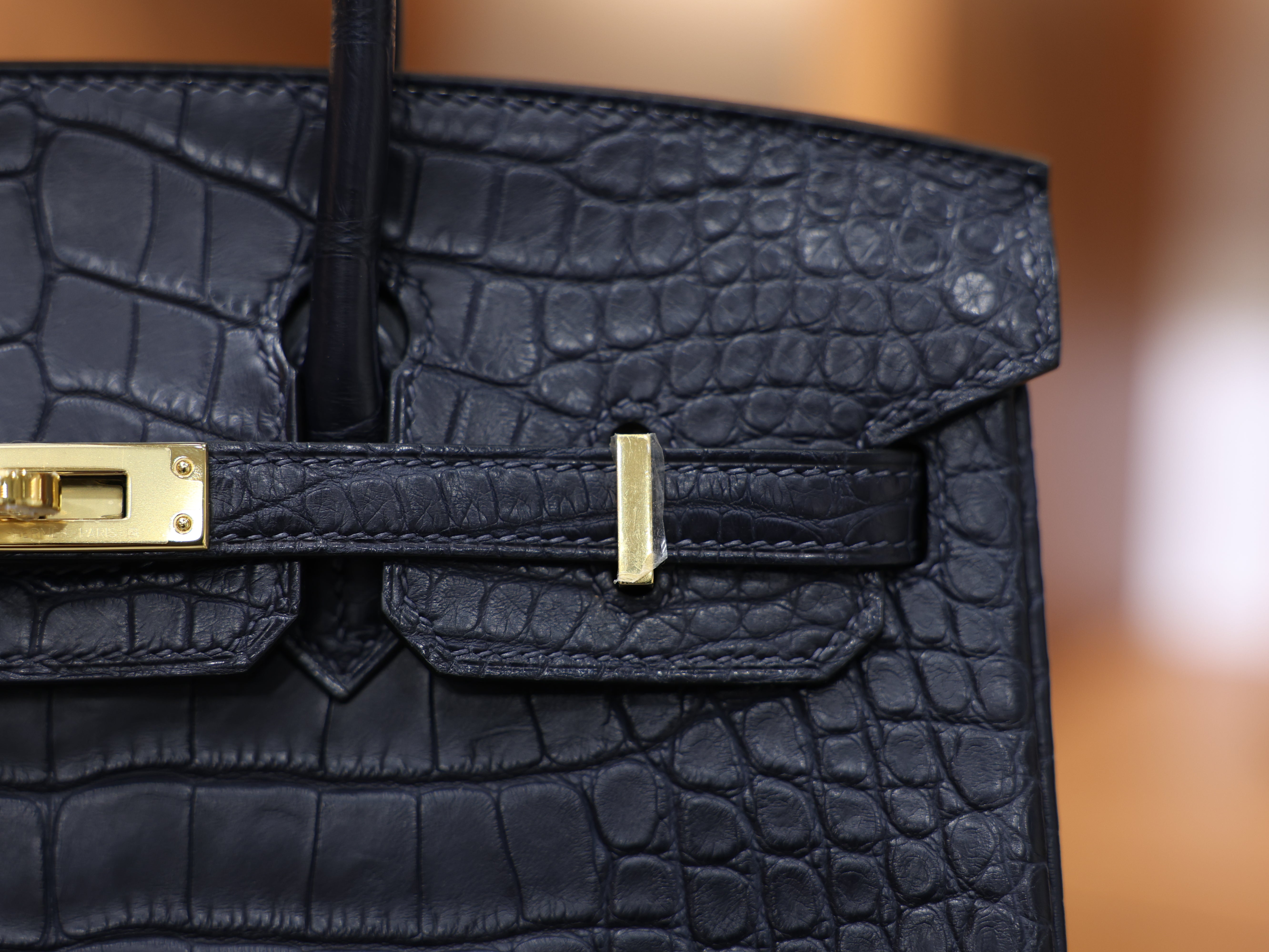 버킨 25 매트 엘리게이터 블루 사피르 금장