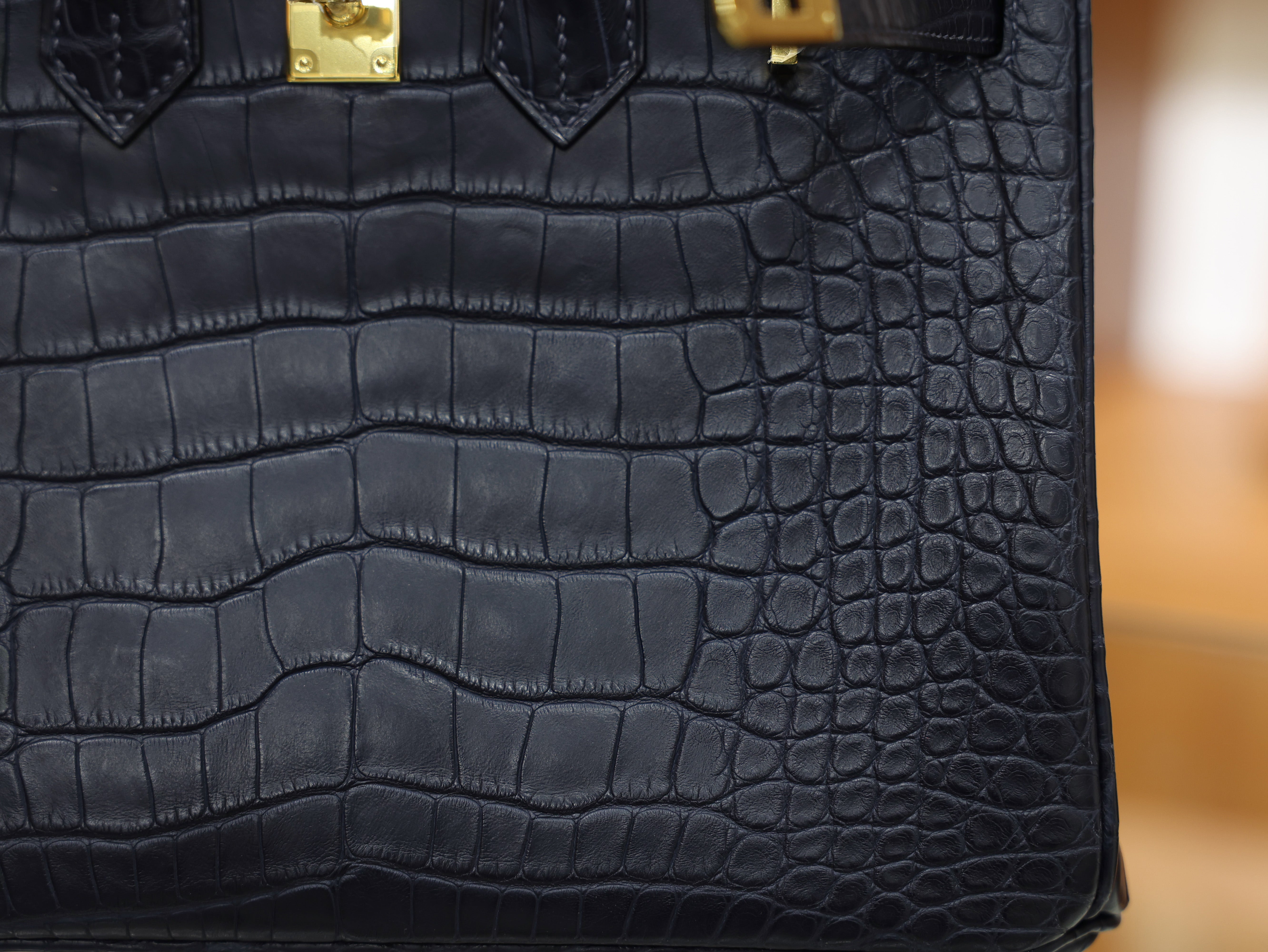 버킨 25 매트 엘리게이터 블루 사피르 금장