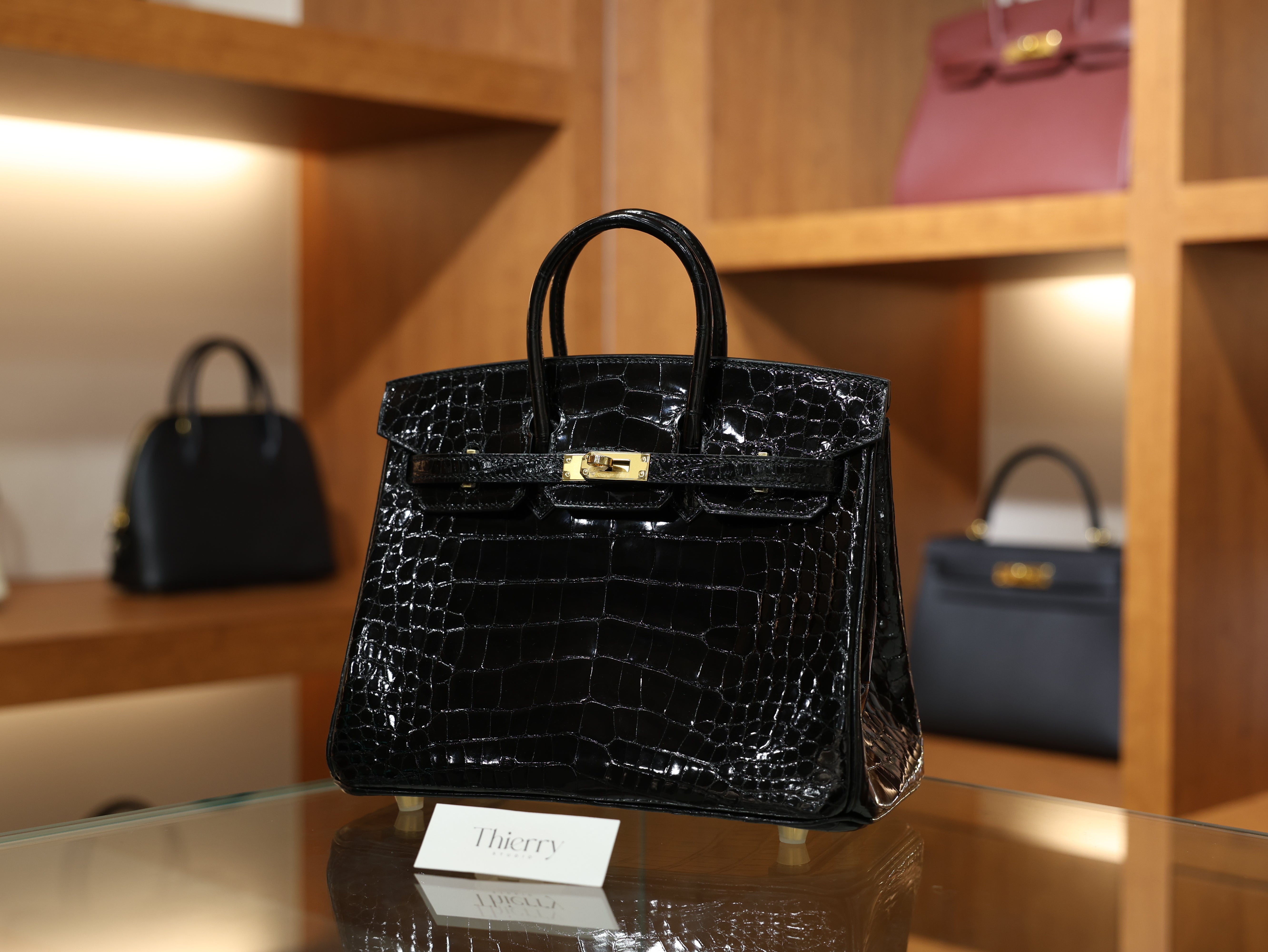 버킨 25 샤이니 엘리게이터 블랙 금장