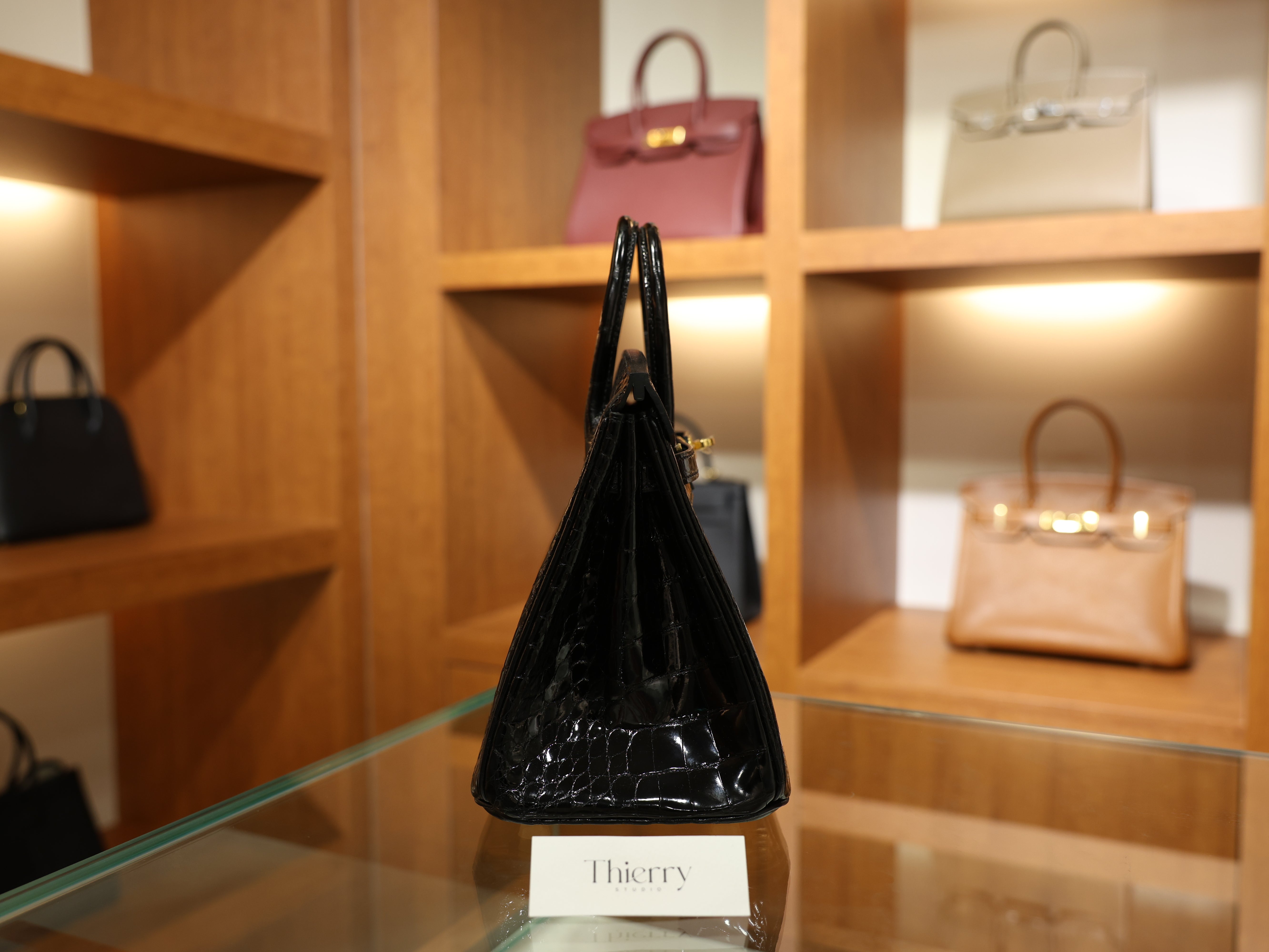 버킨 25 샤이니 엘리게이터 블랙 금장