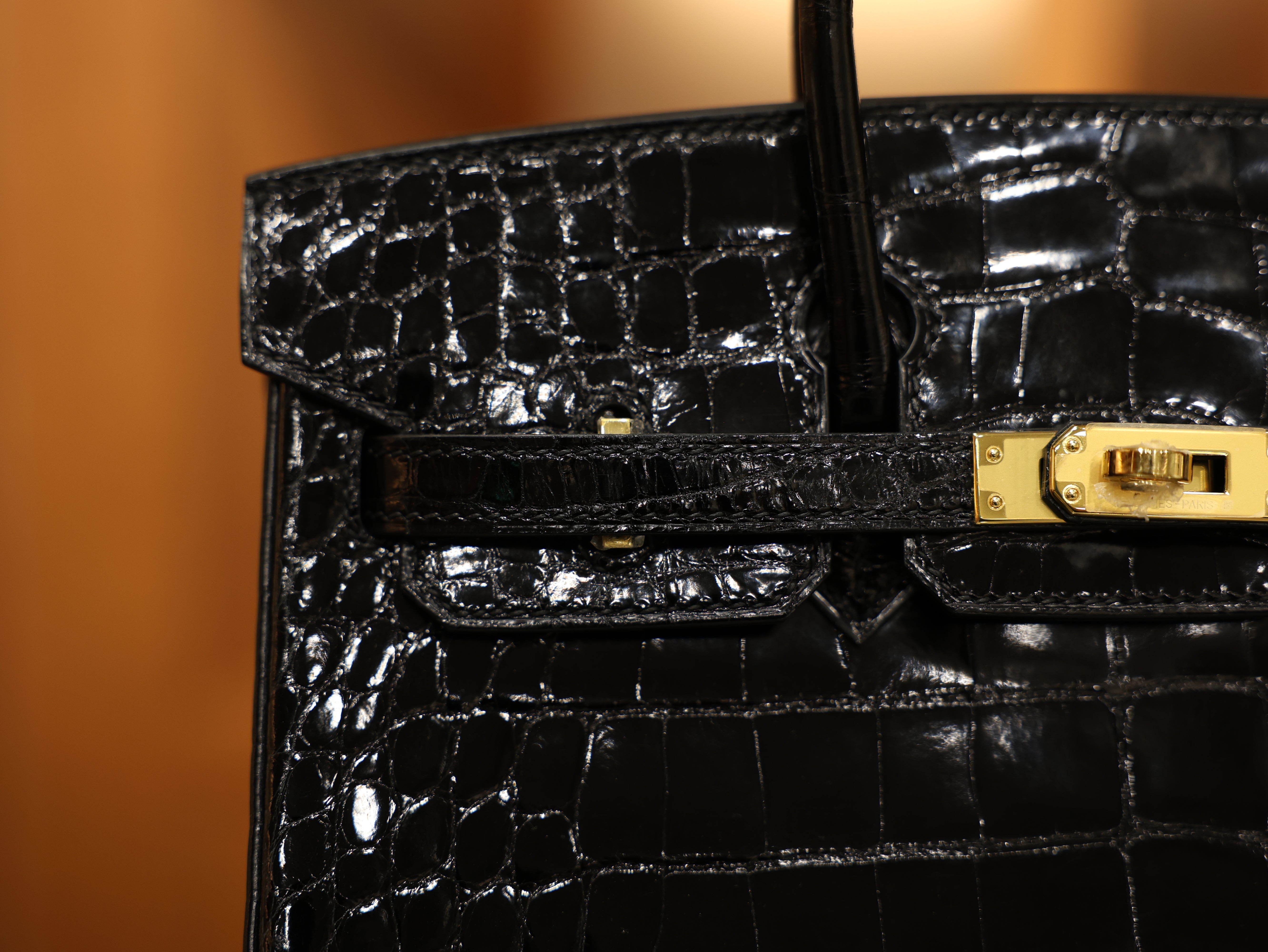 버킨 25 샤이니 엘리게이터 블랙 금장