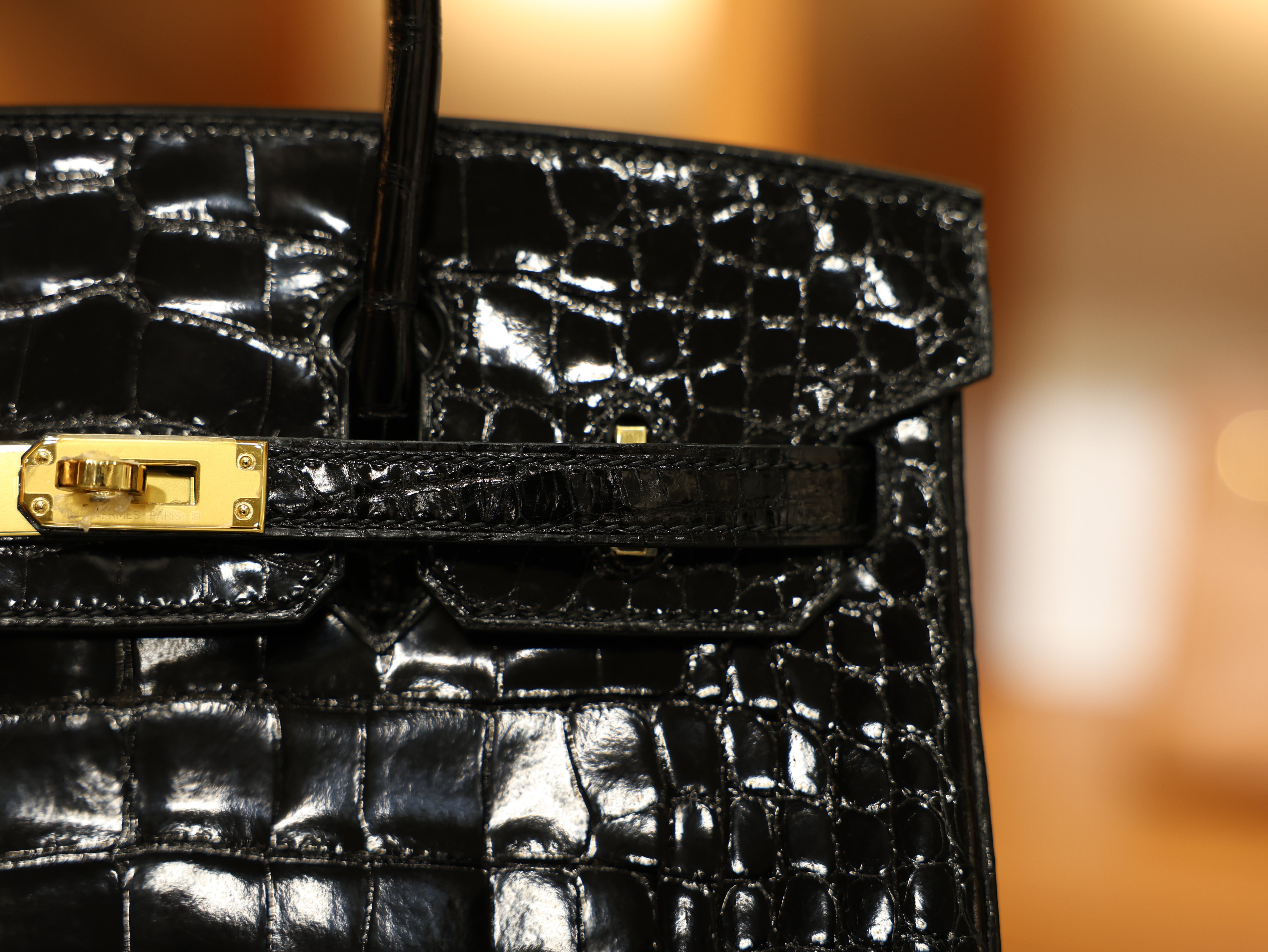 버킨 25 샤이니 엘리게이터 블랙 금장