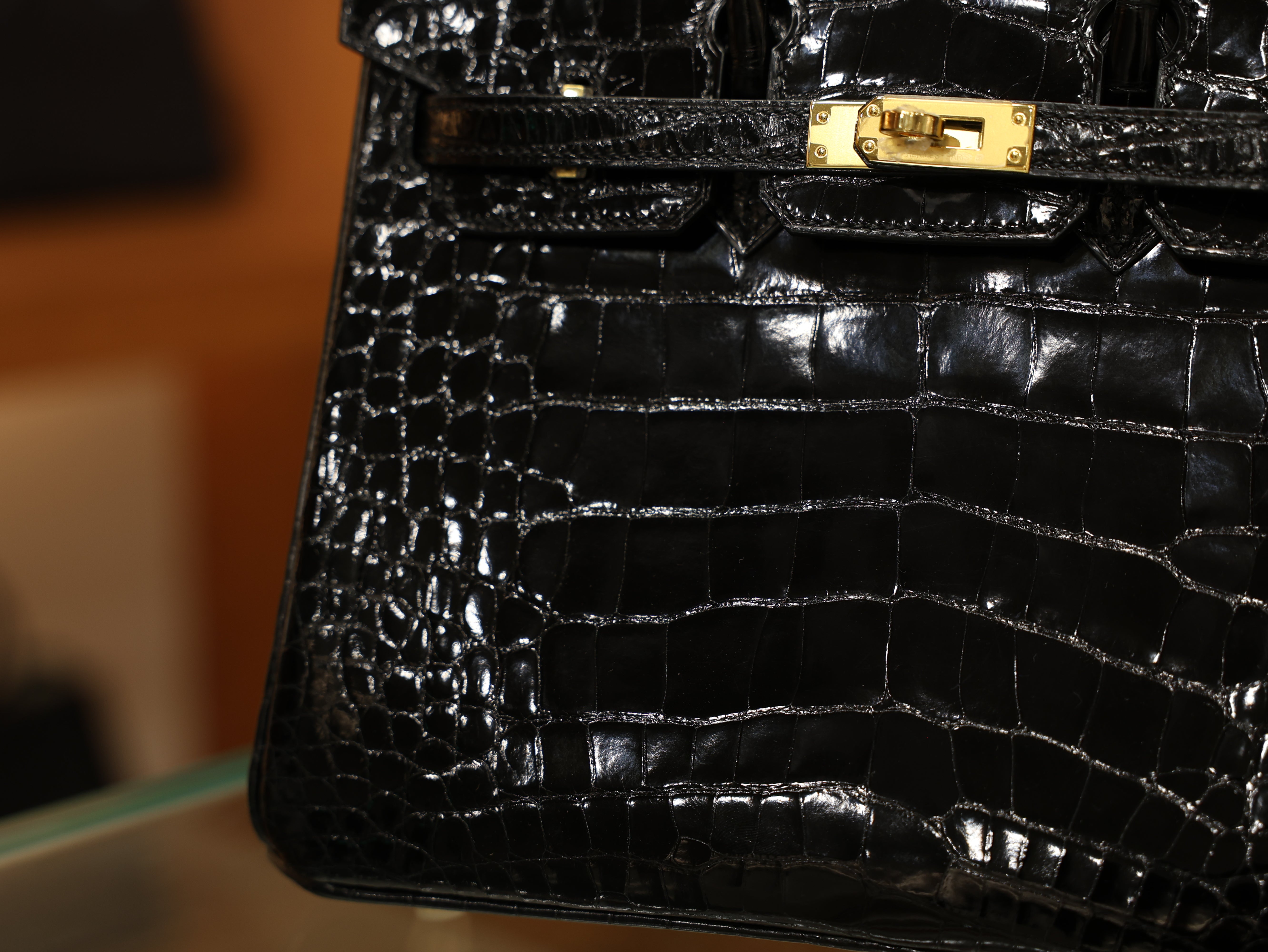 버킨 25 샤이니 엘리게이터 블랙 금장