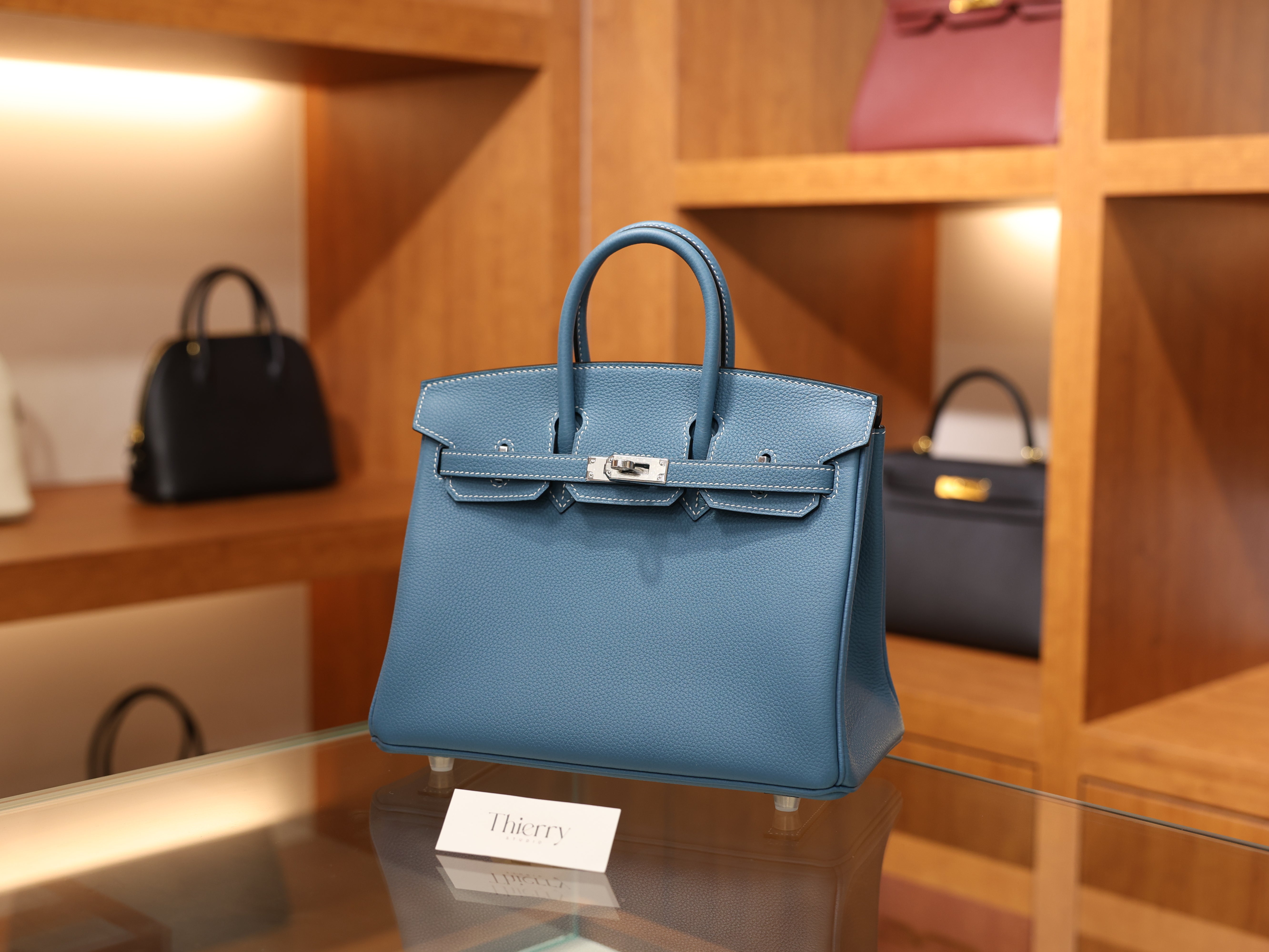 버킨 25 토고 블루진 은장