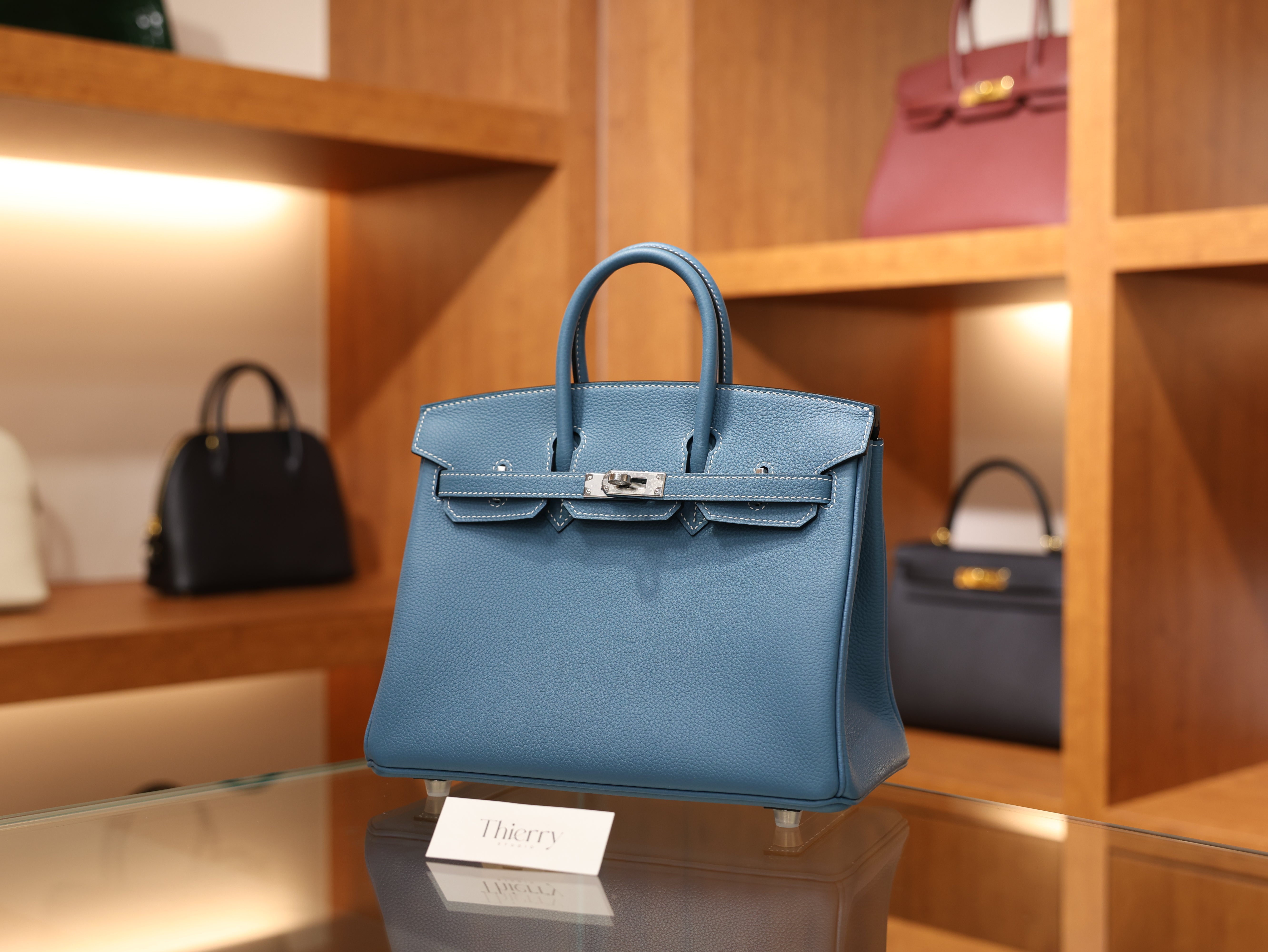 버킨 25 토고 블루진 은장