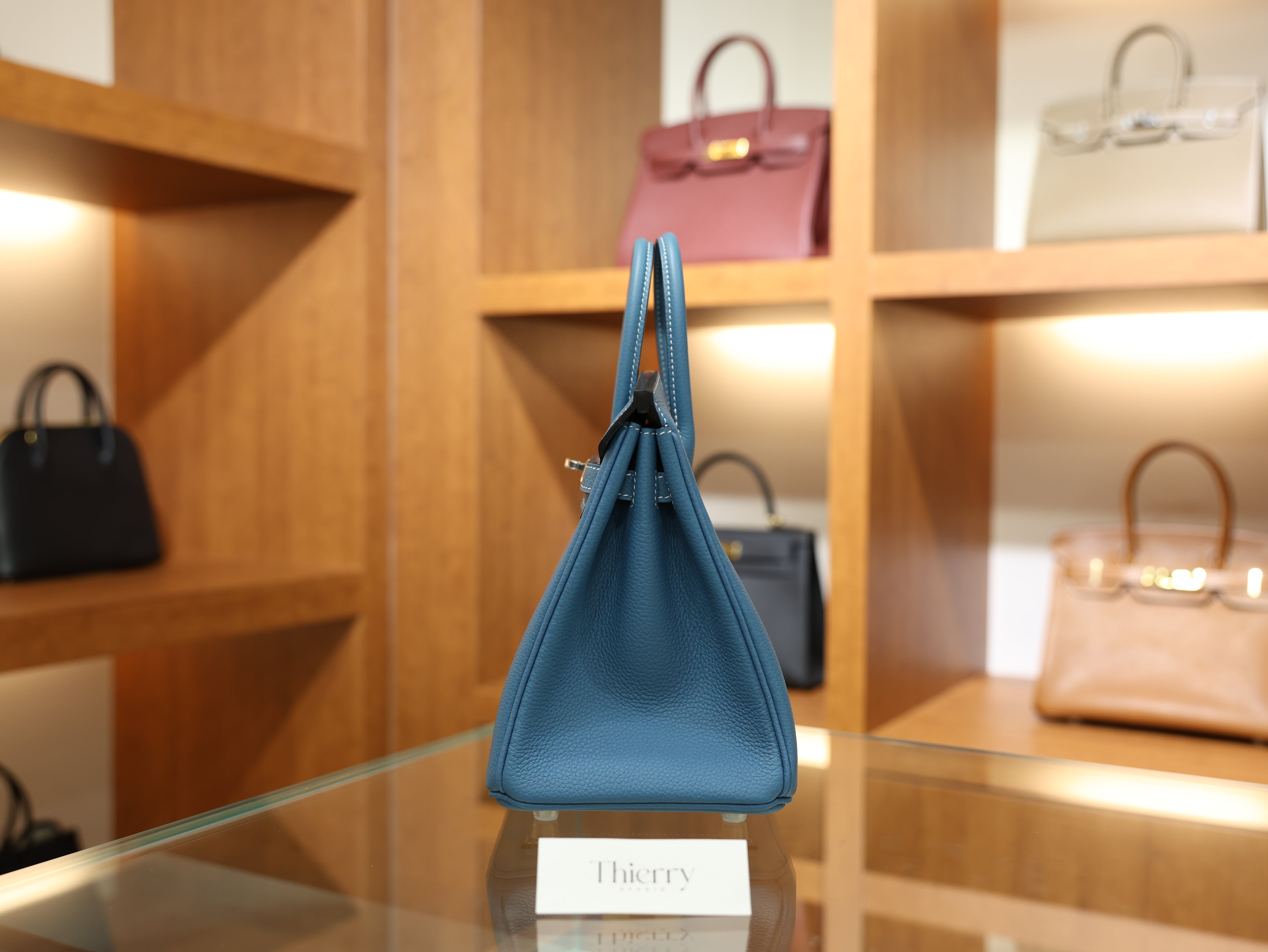 버킨 25 토고 블루진 은장