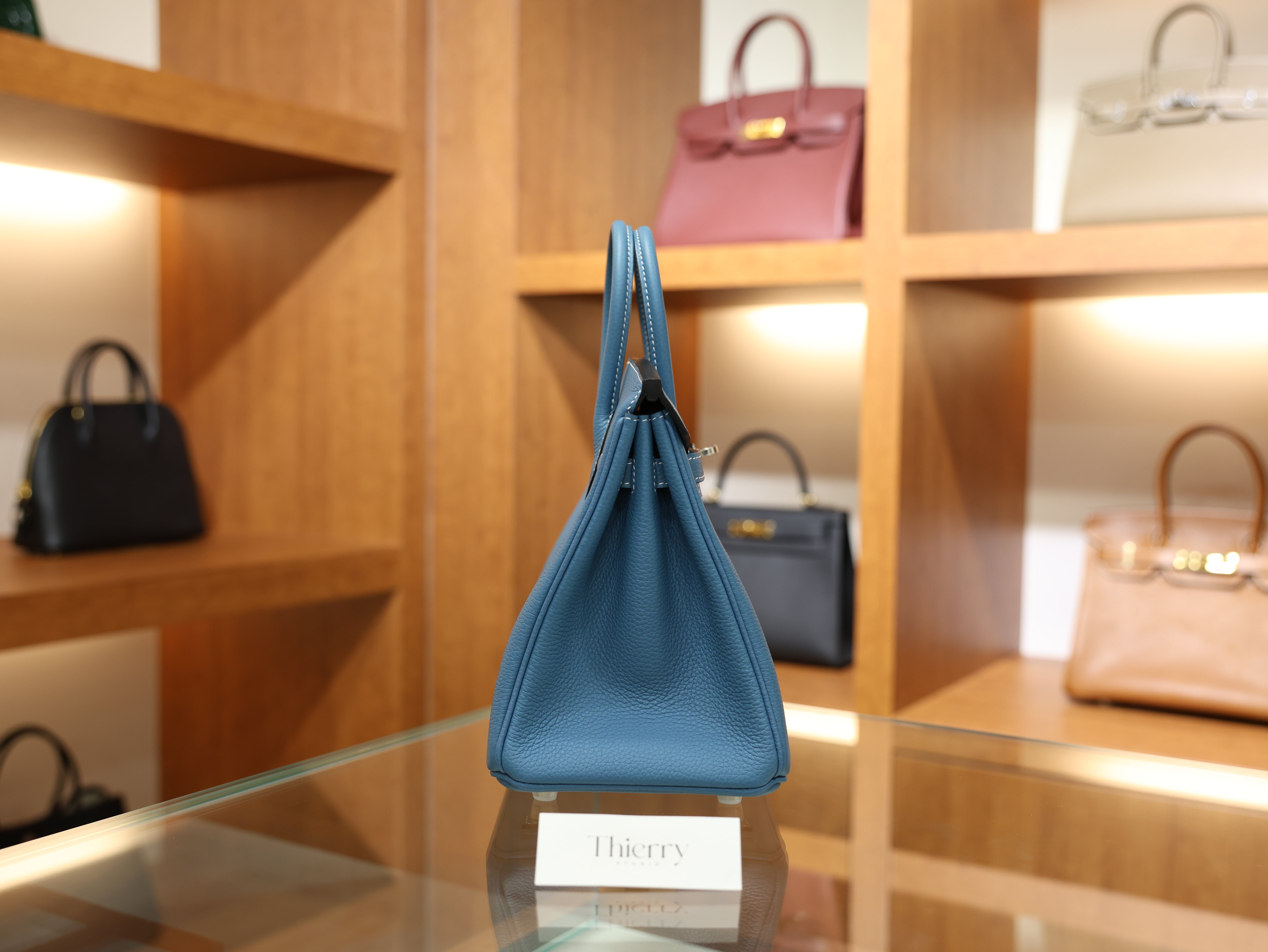 버킨 25 토고 블루진 은장