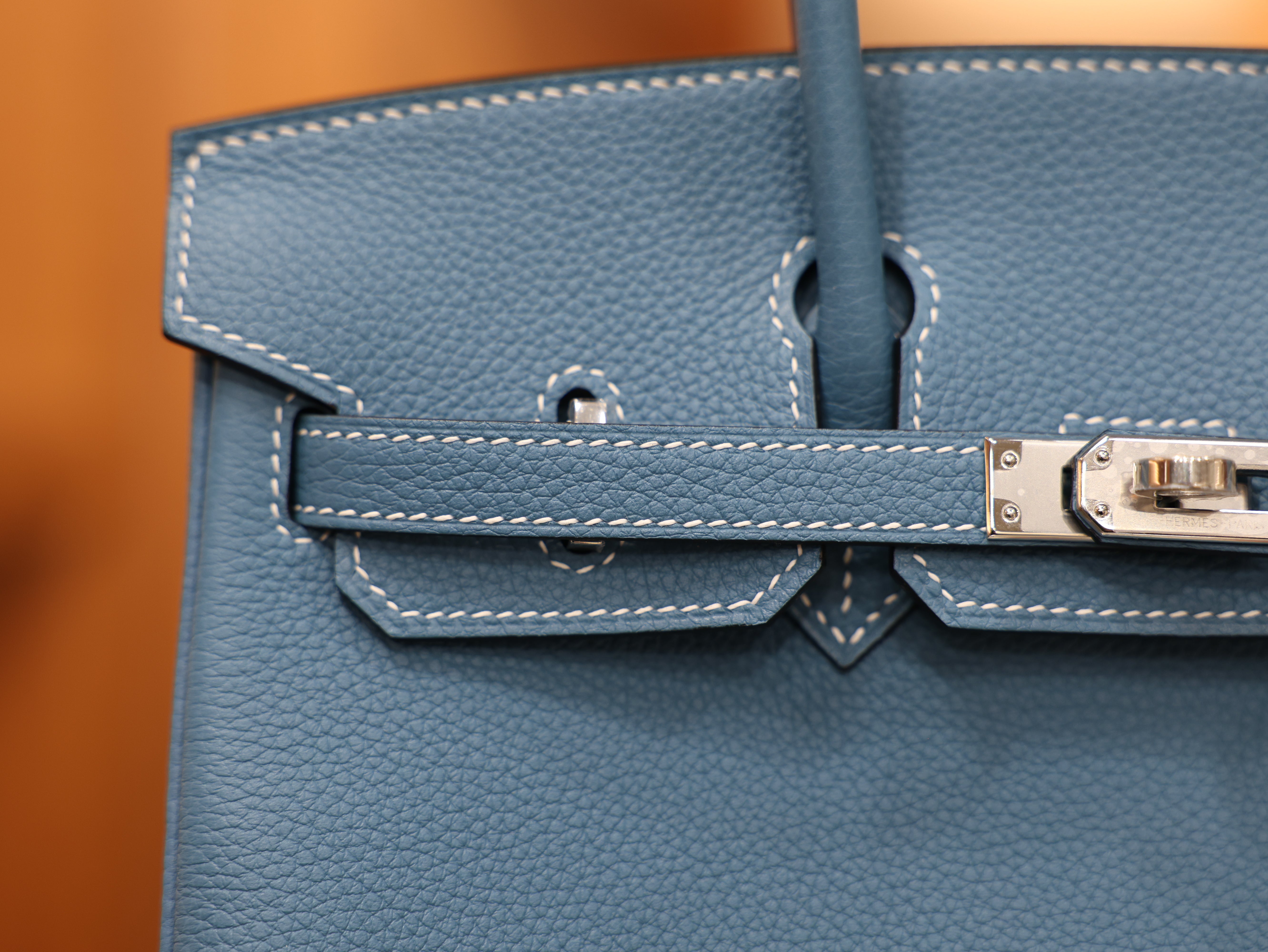 버킨 25 토고 블루진 은장