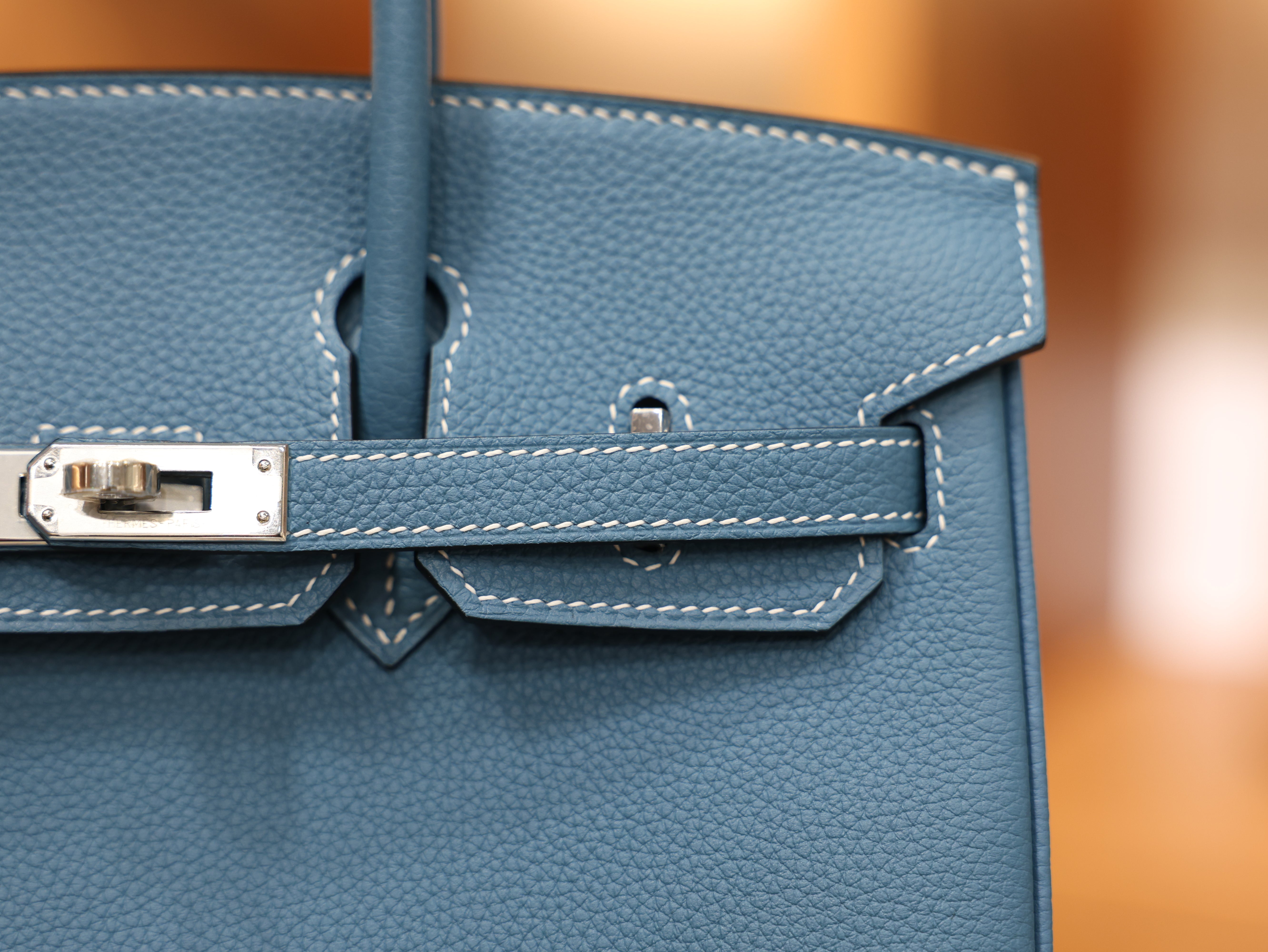 버킨 25 토고 블루진 은장