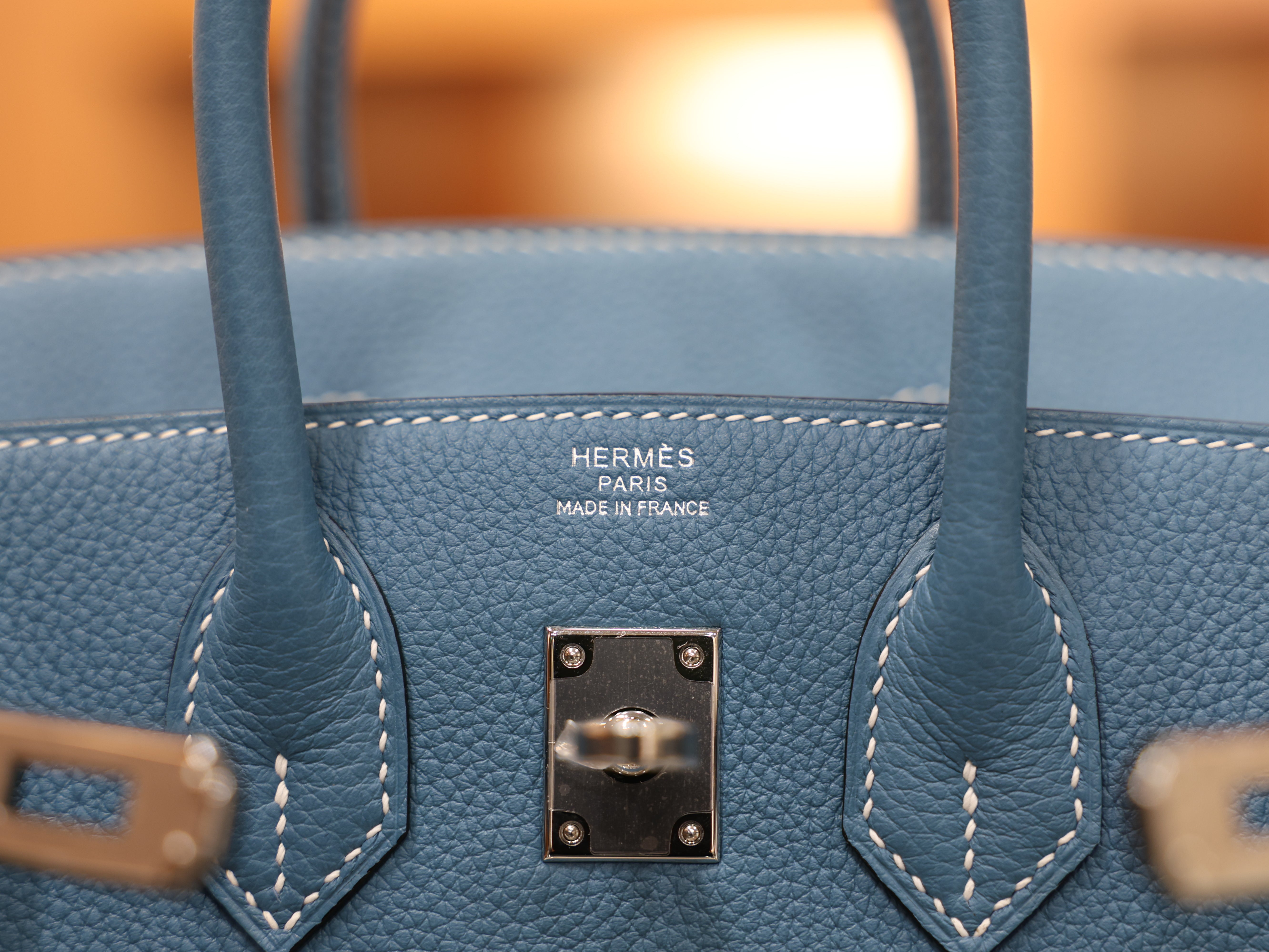 버킨 25 토고 블루진 은장