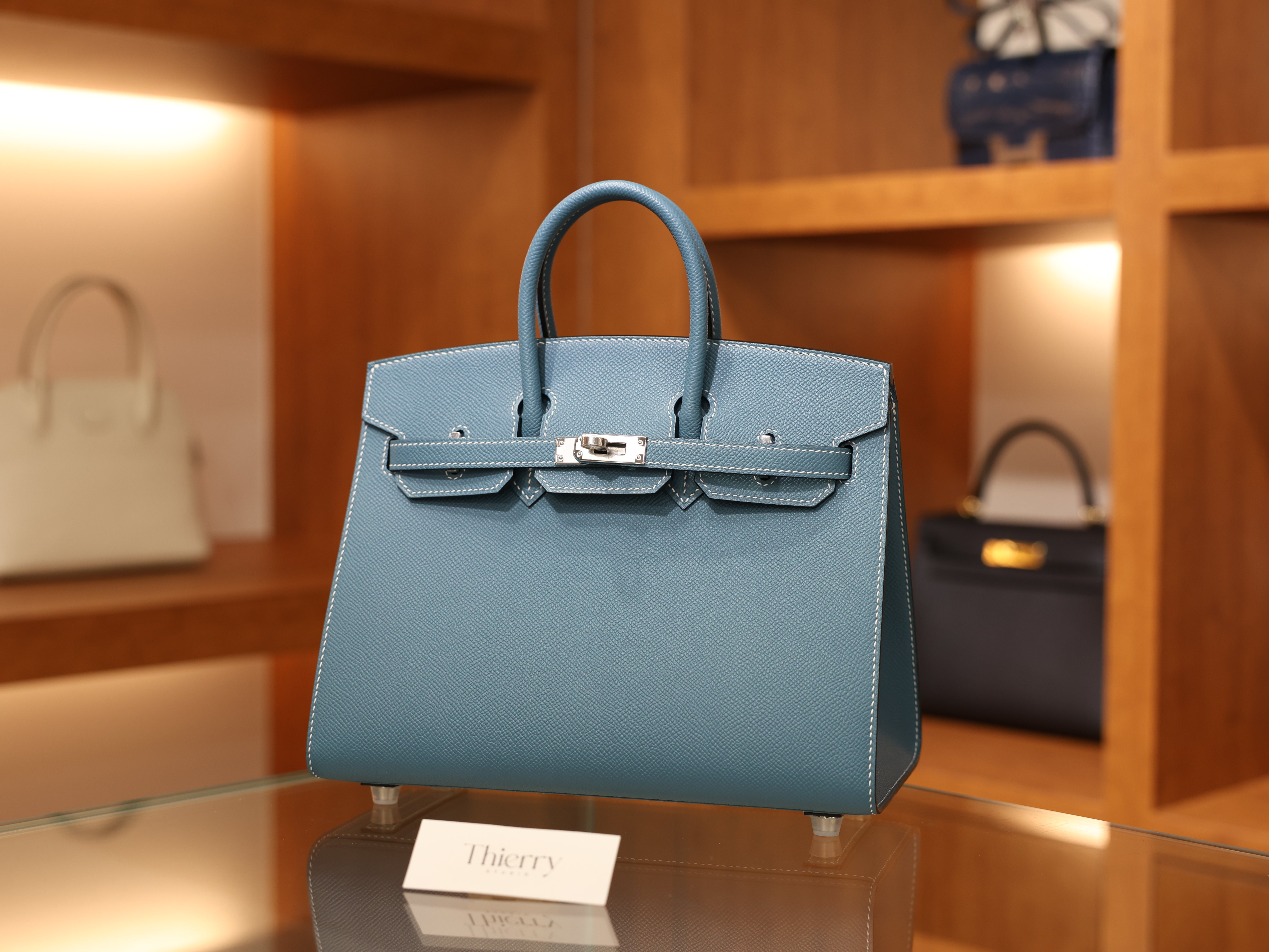 버킨 25 앱송 셀리에 블루진 은장