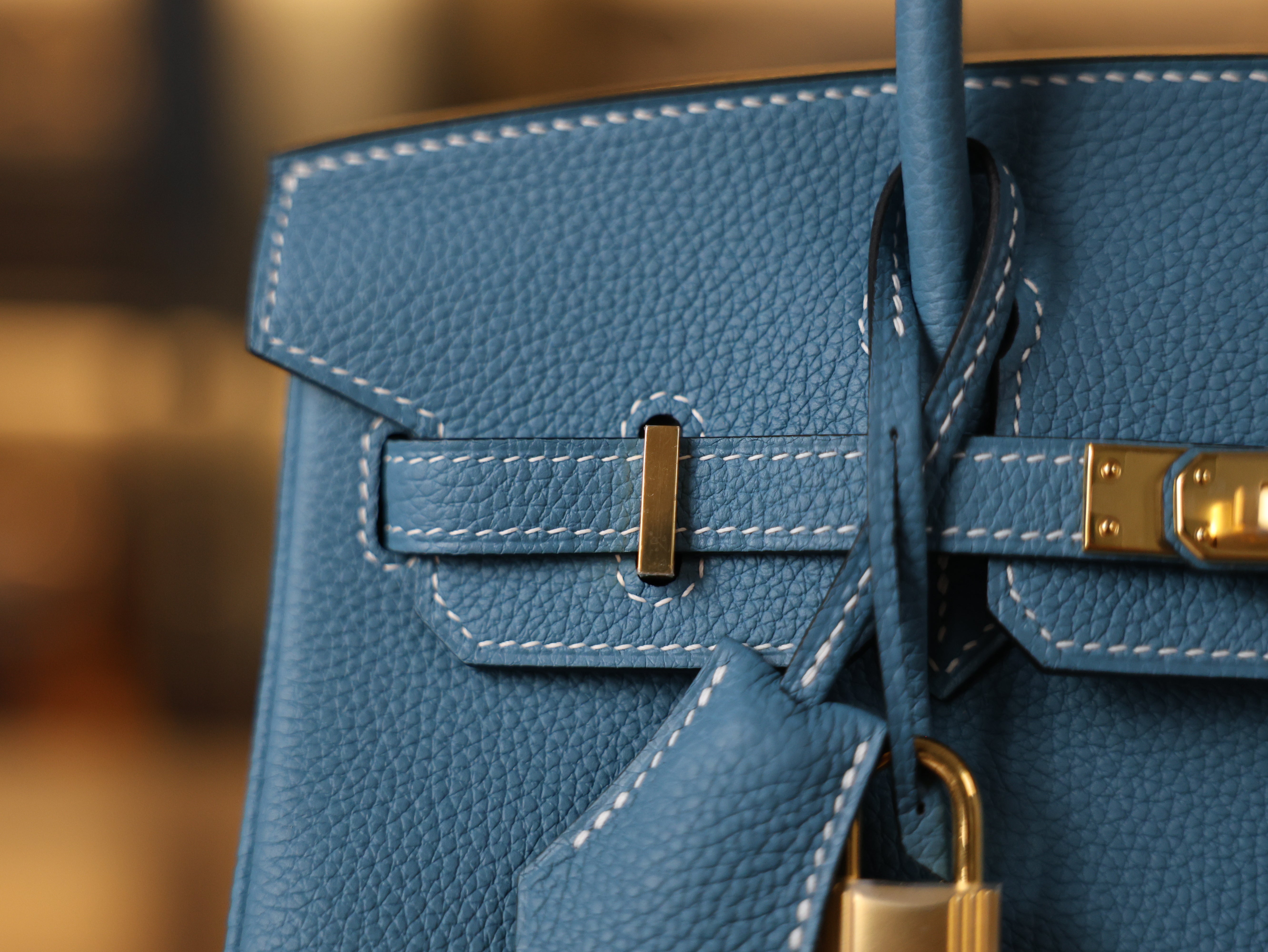 버킨 25 토고 블루진 금장