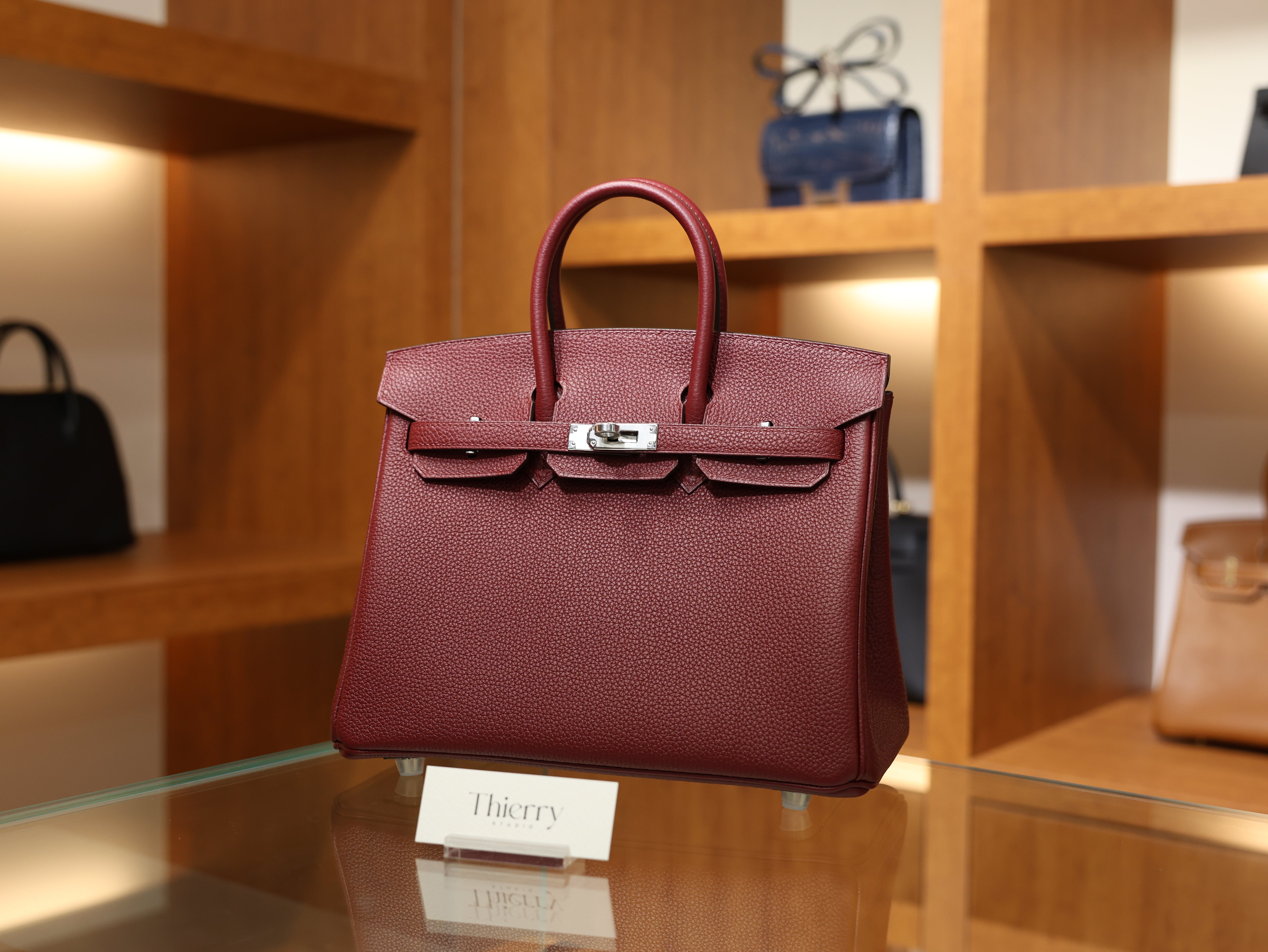 버킨 25 토고 루즈아쉬 은장