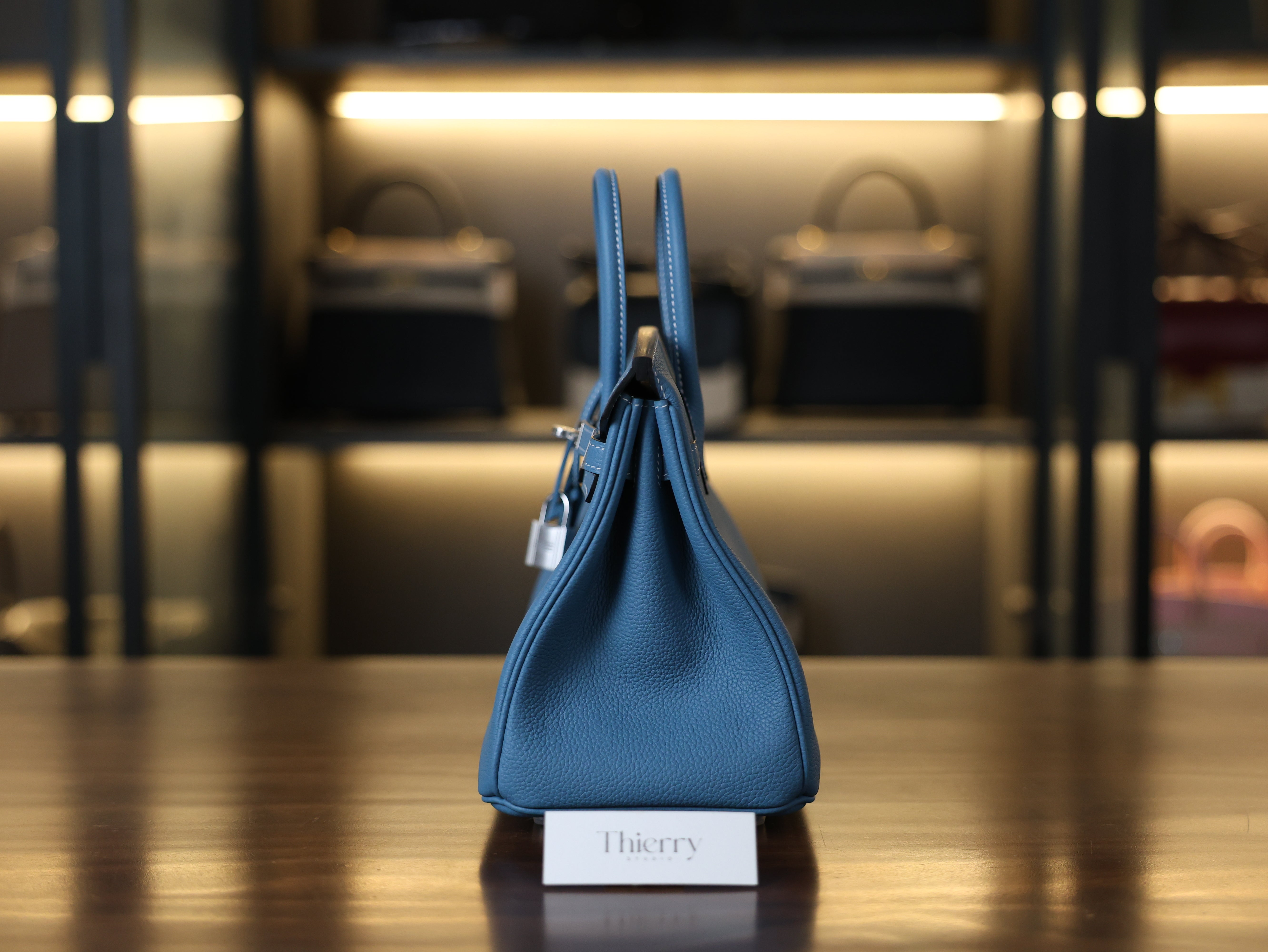 버킨 25 토고 블루진 은장