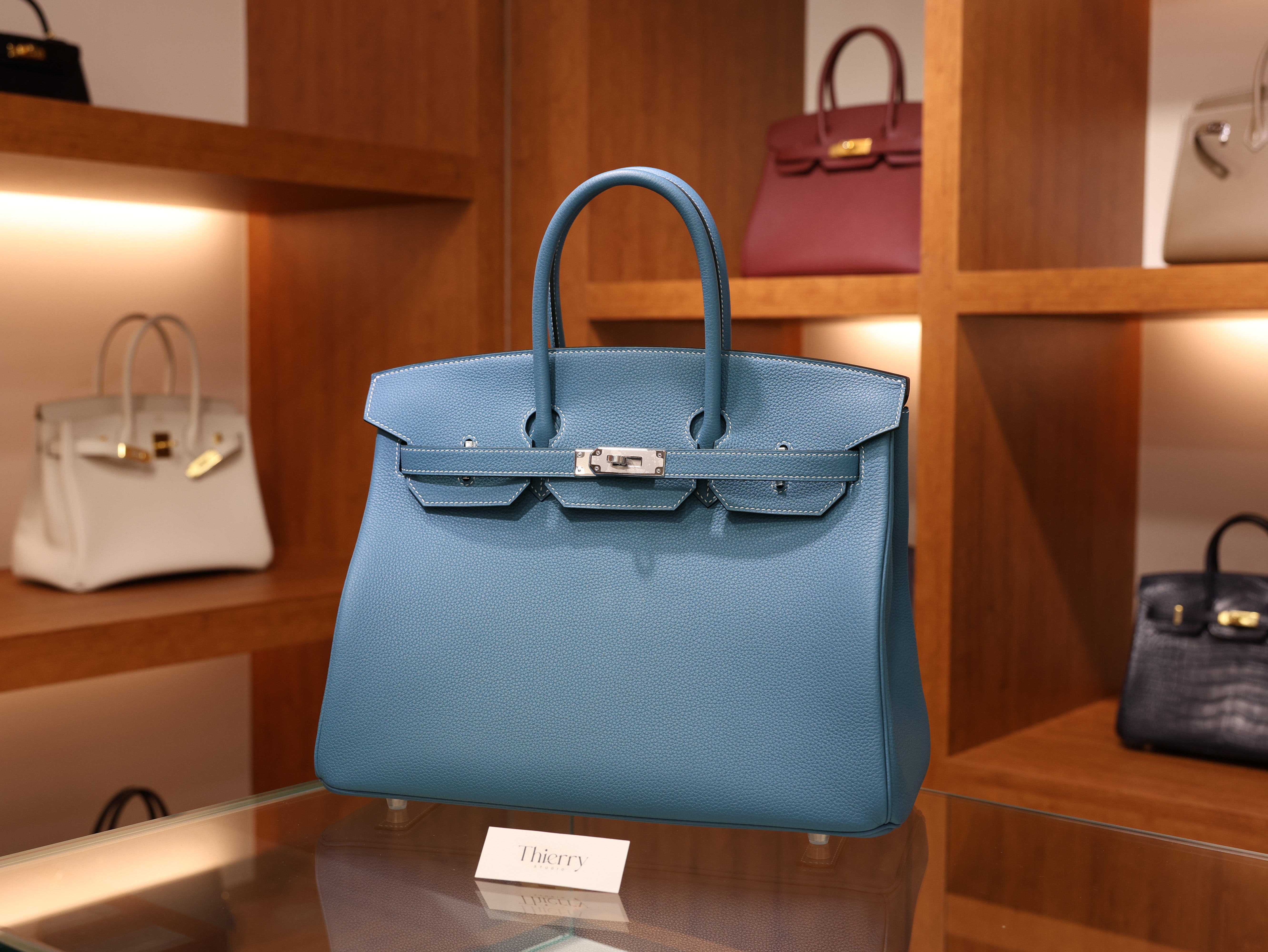 버킨 35 토고 블루진 은장