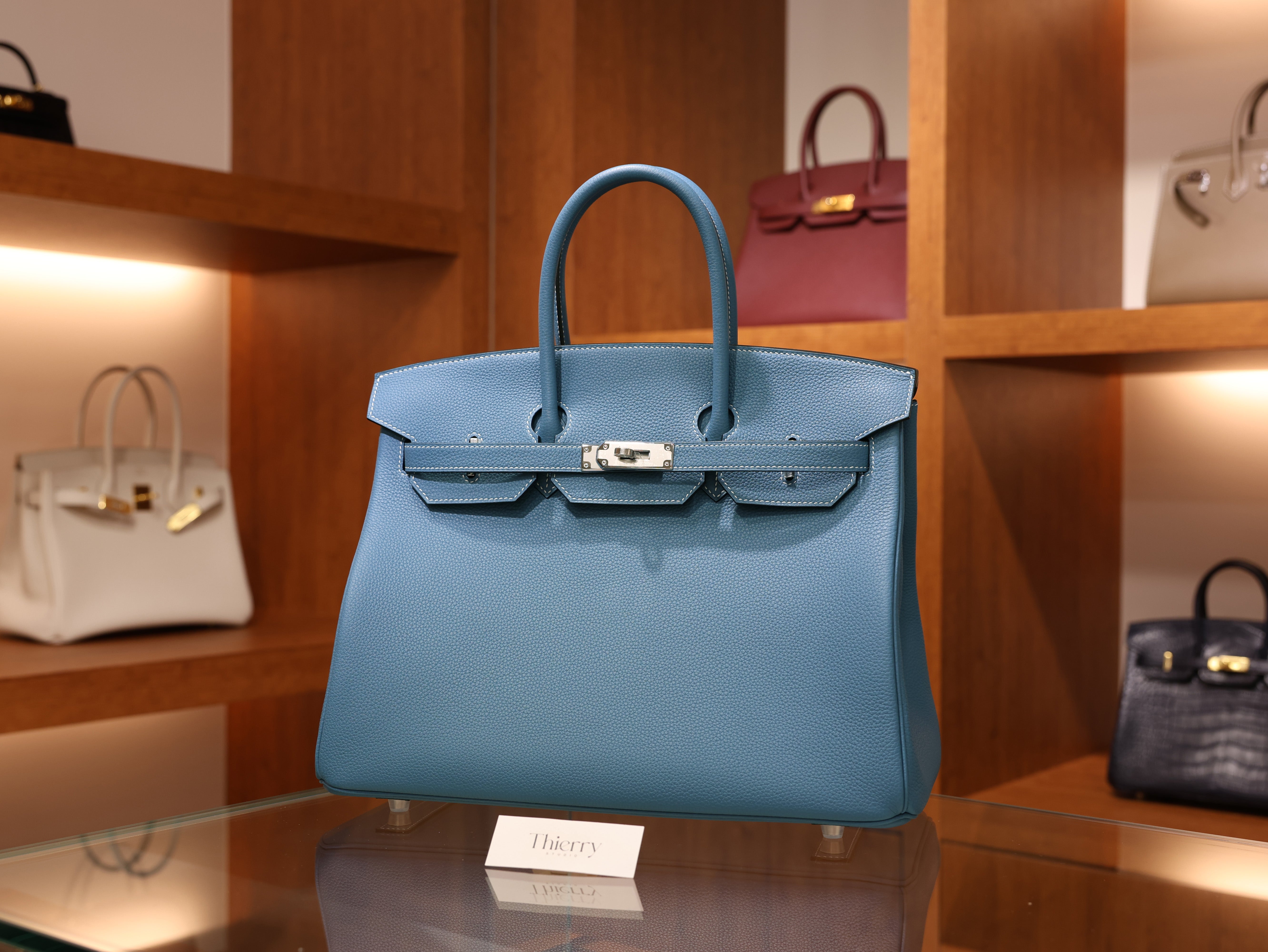 버킨 35 토고 블루진 은장