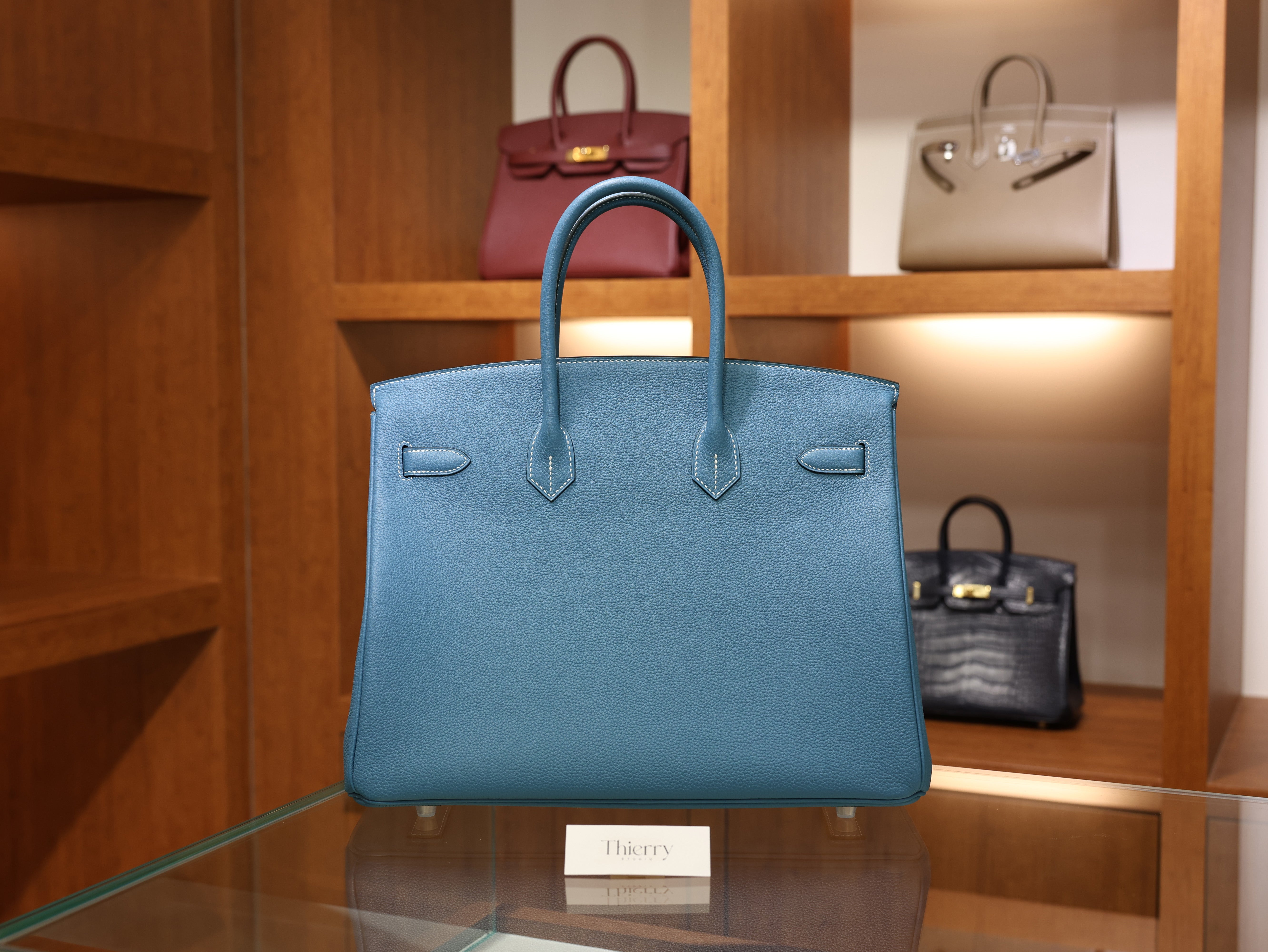 버킨 35 토고 블루진 은장