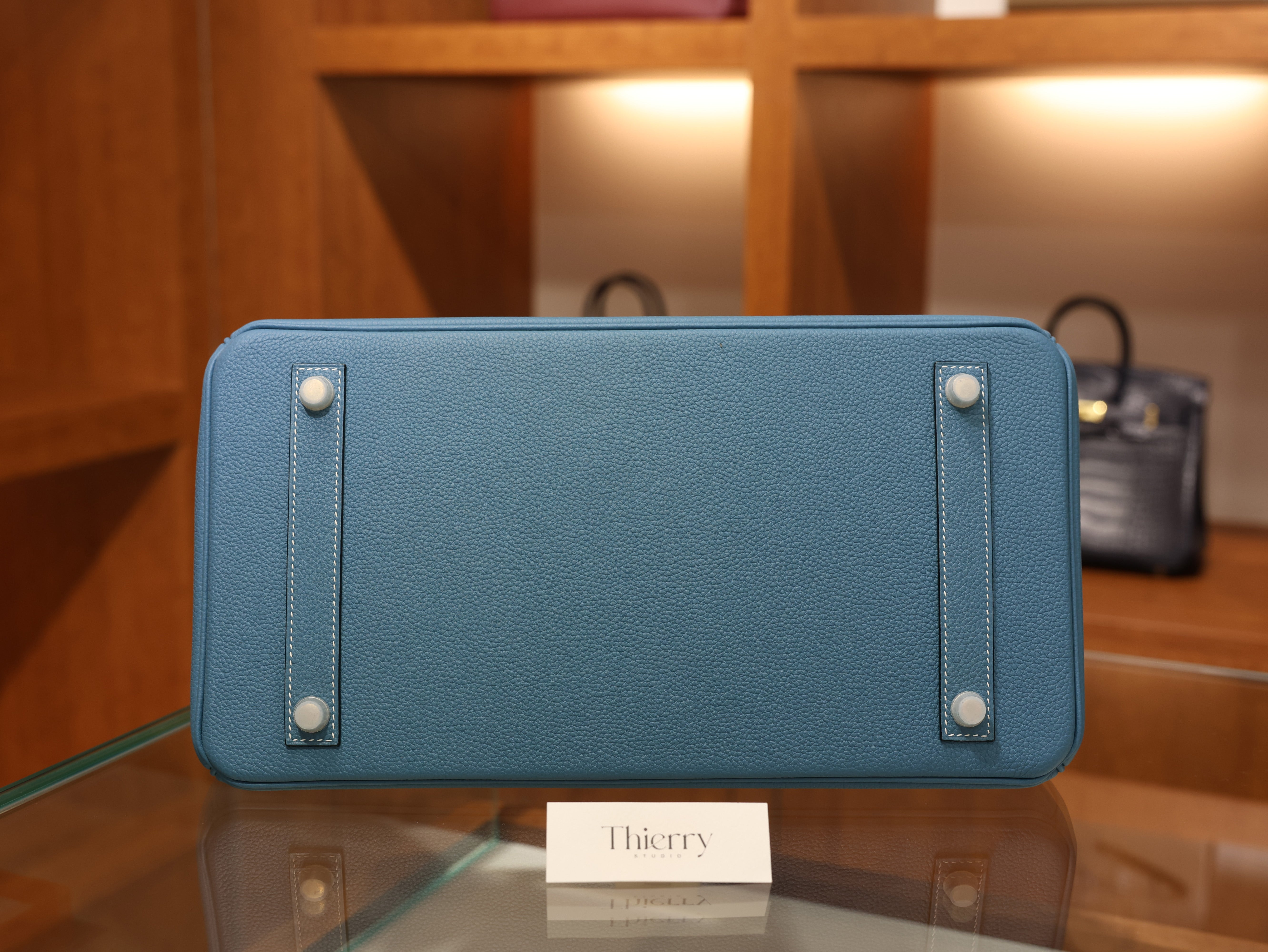 버킨 35 토고 블루진 은장