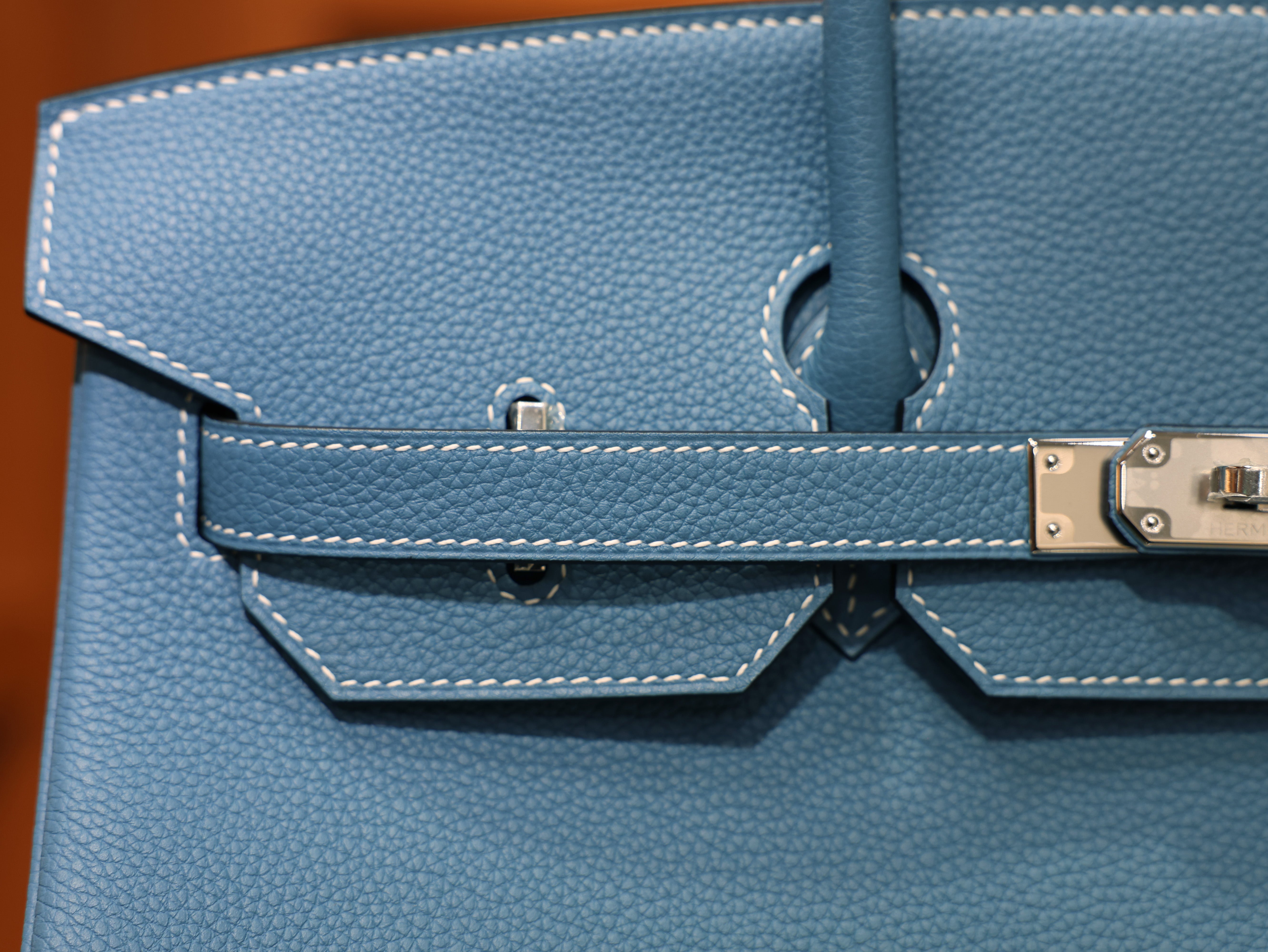 버킨 35 토고 블루진 은장