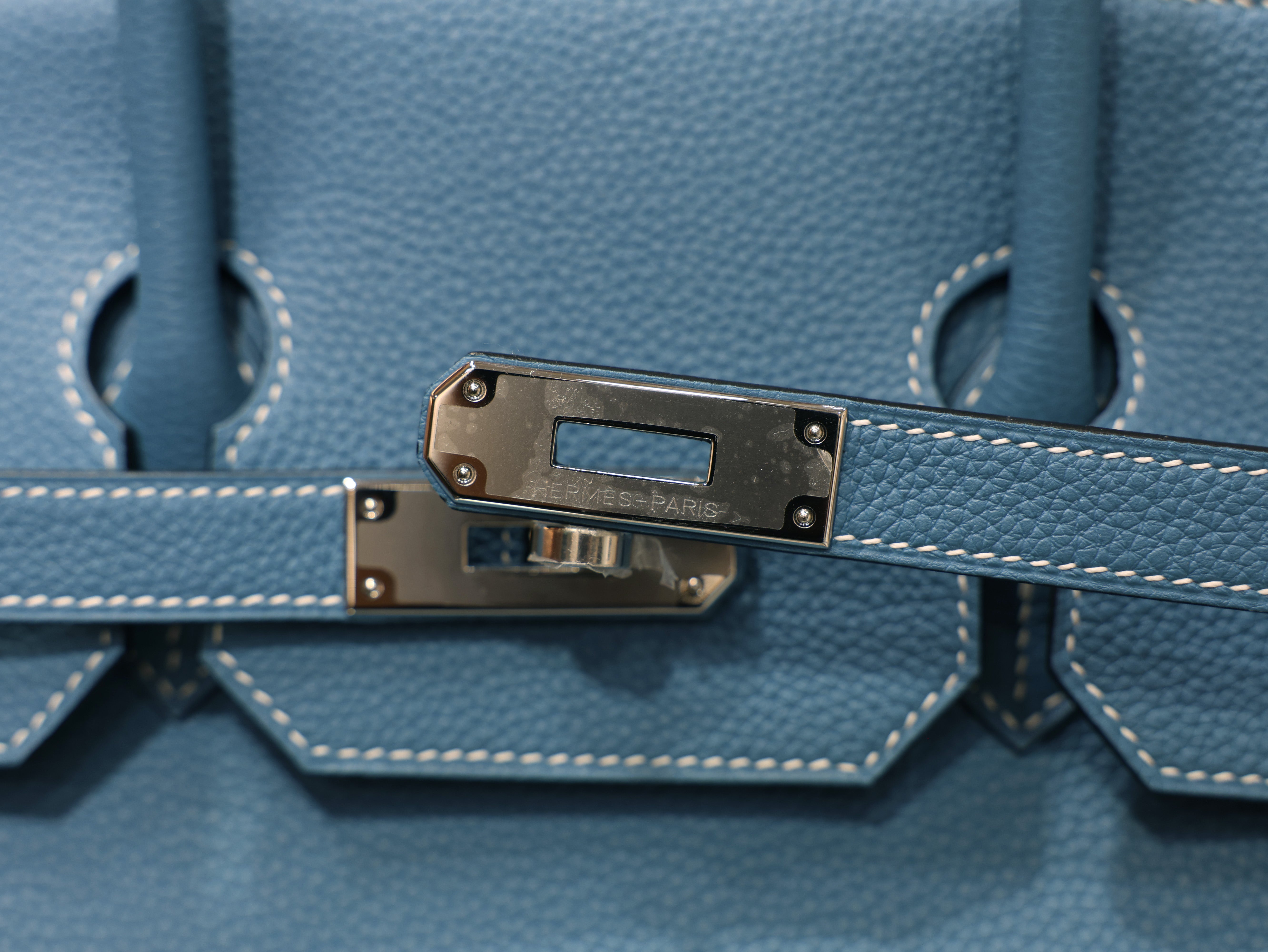 버킨 35 토고 블루진 은장