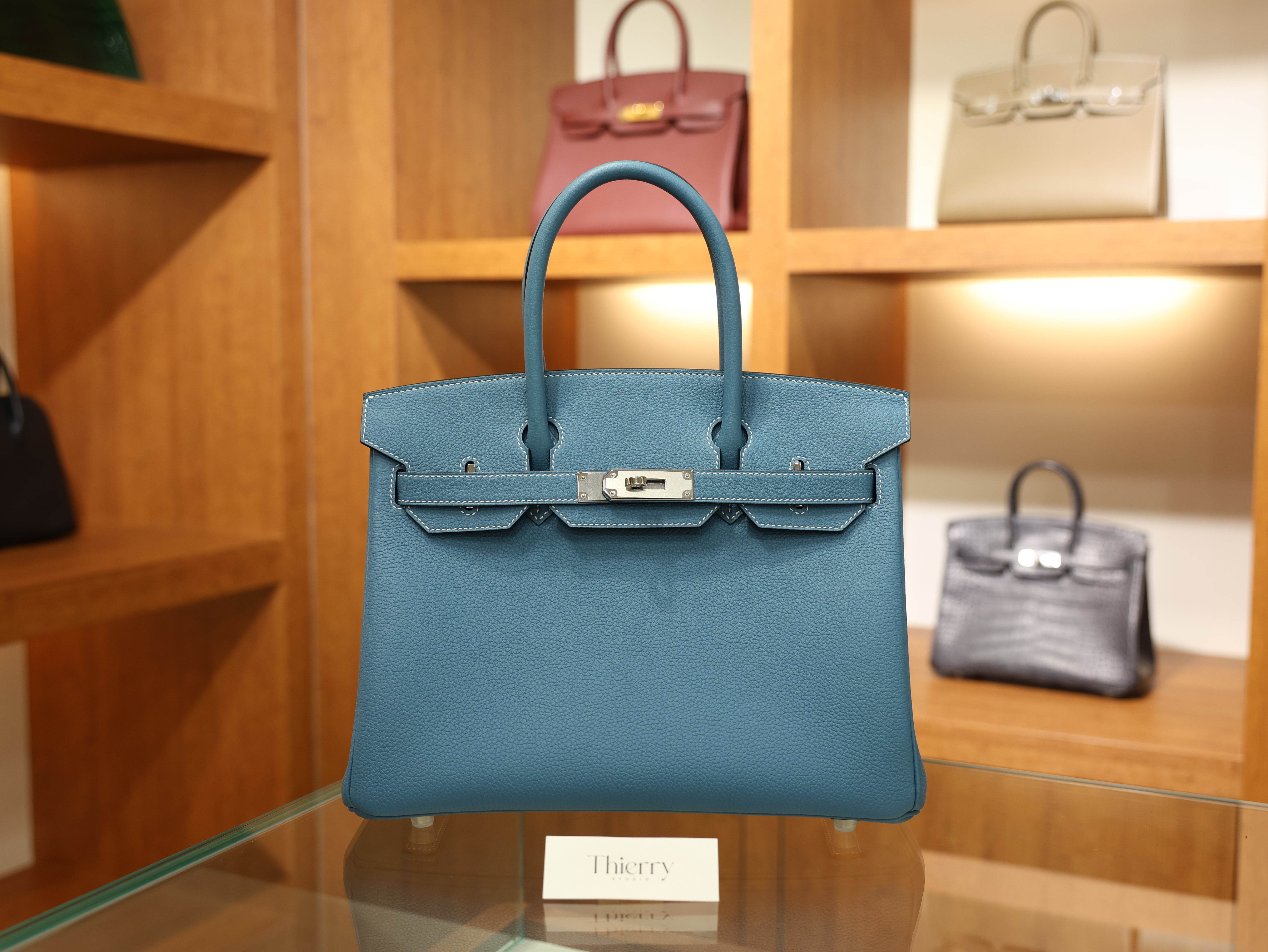 버킨 30 토고 블루진 은장