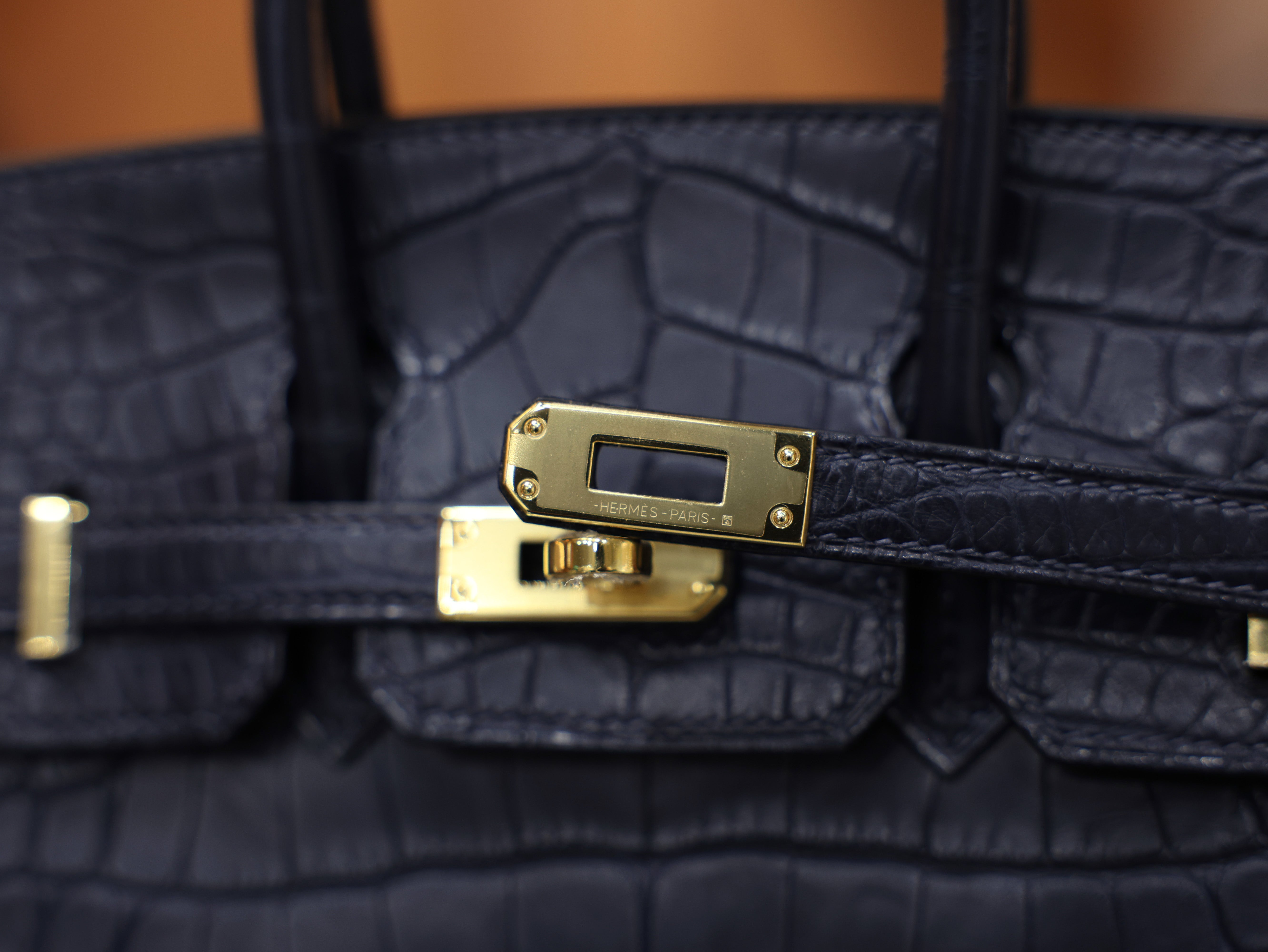 버킨 25 매트 엘리게이터 블루 사피르 금장