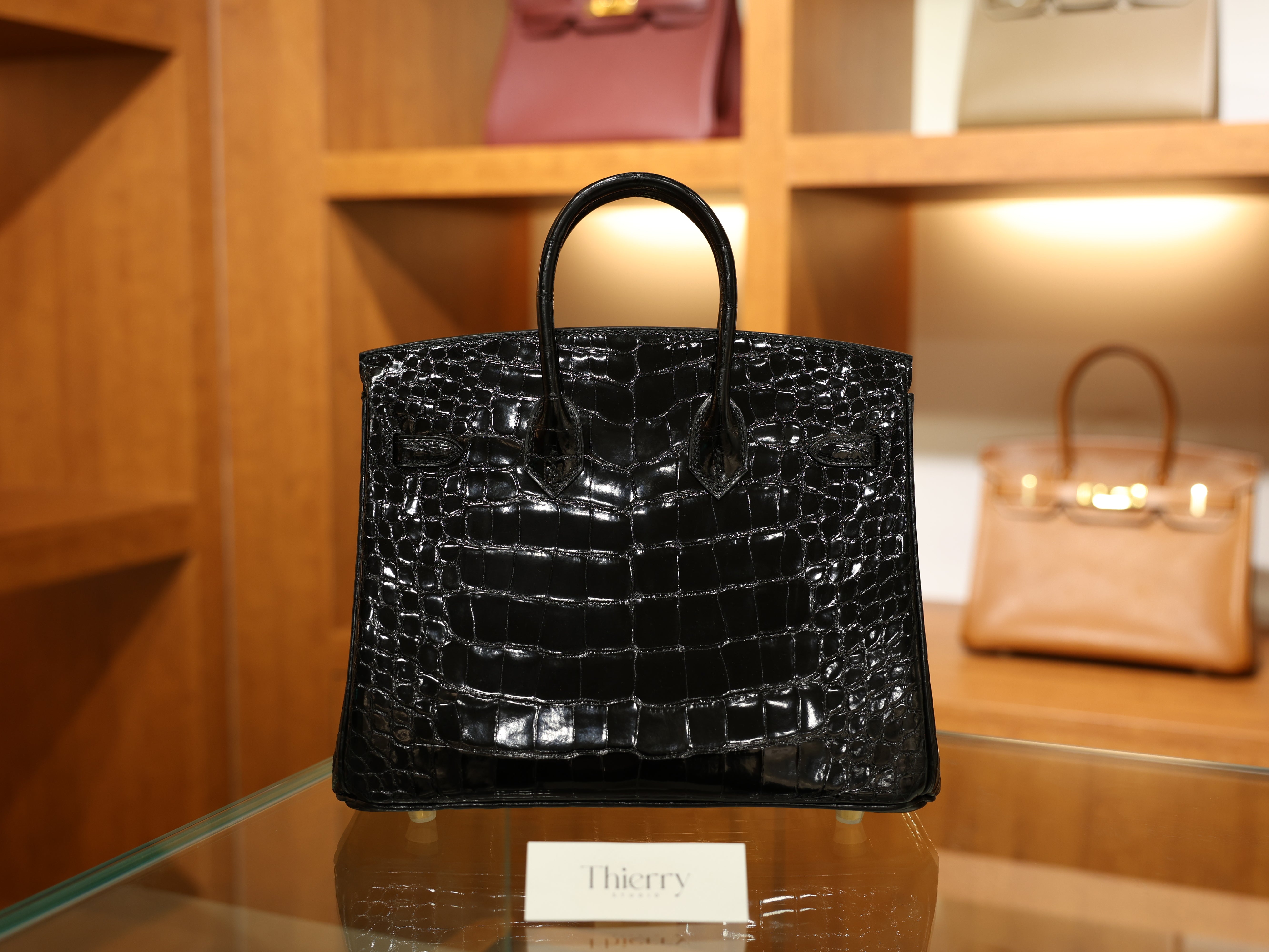 버킨 25 샤이니 엘리게이터 블랙 금장