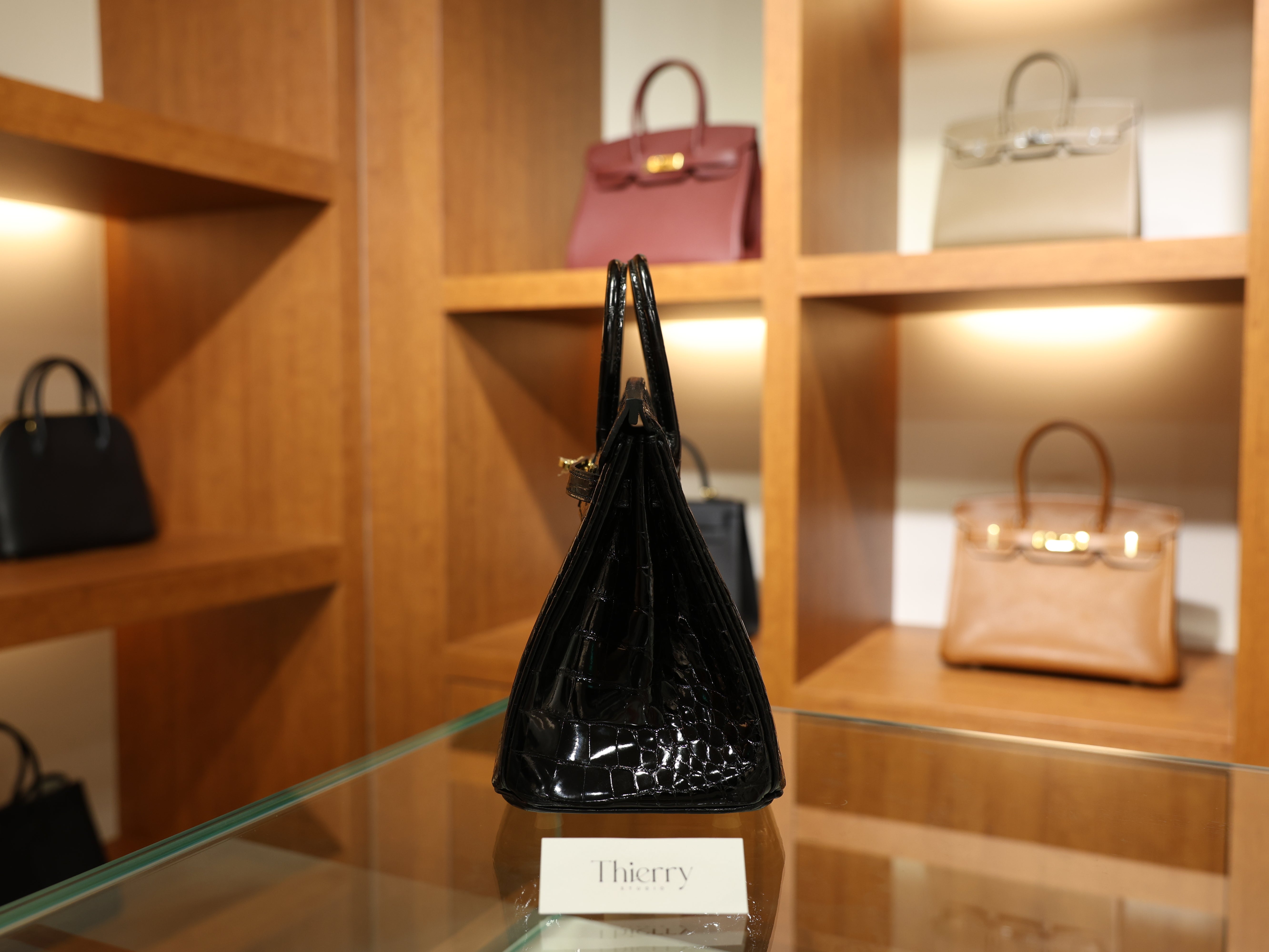 버킨 25 샤이니 엘리게이터 블랙 금장