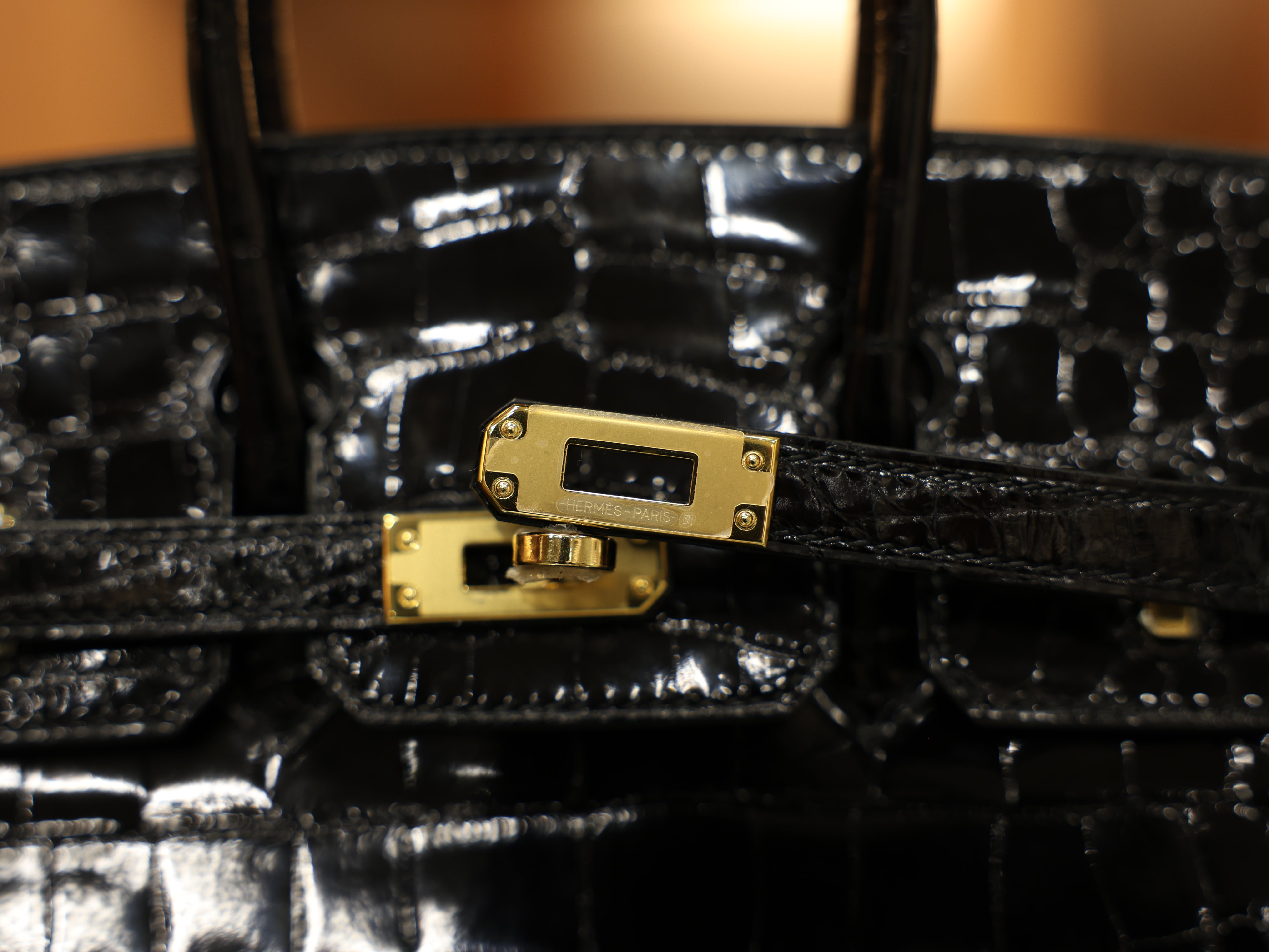 버킨 25 샤이니 엘리게이터 블랙 금장