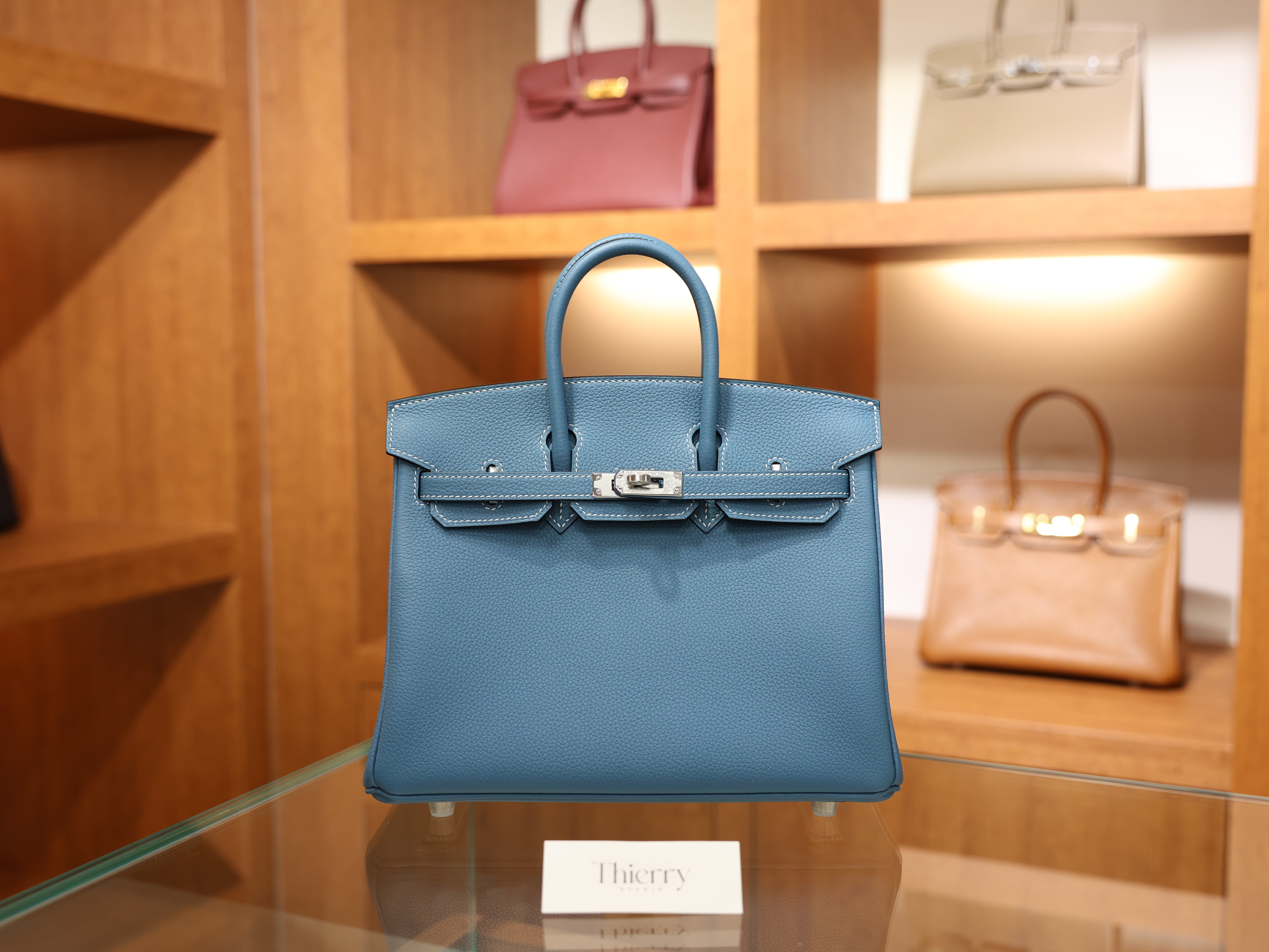 버킨 25 토고 블루진 은장