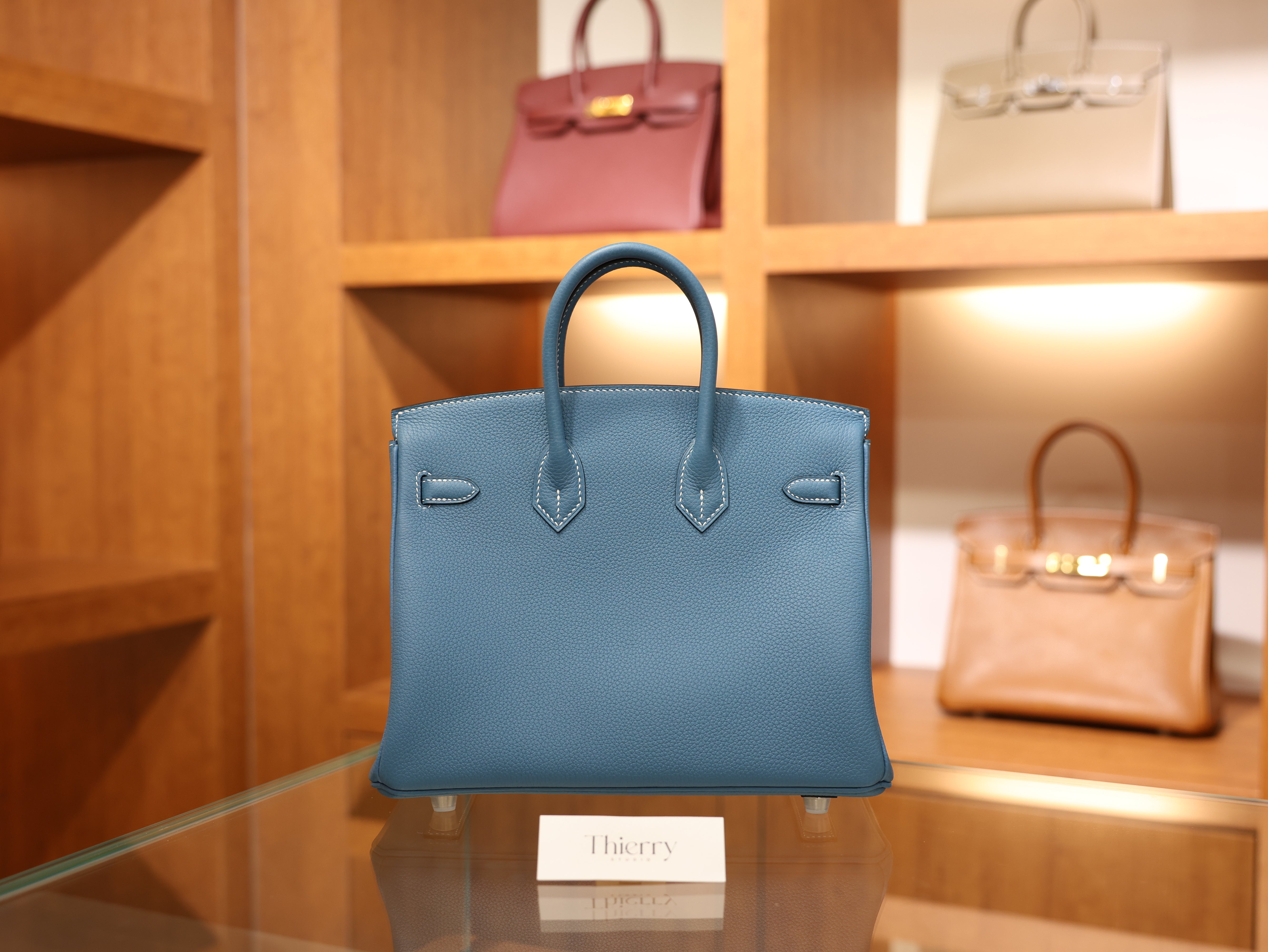 버킨 25 토고 블루진 은장