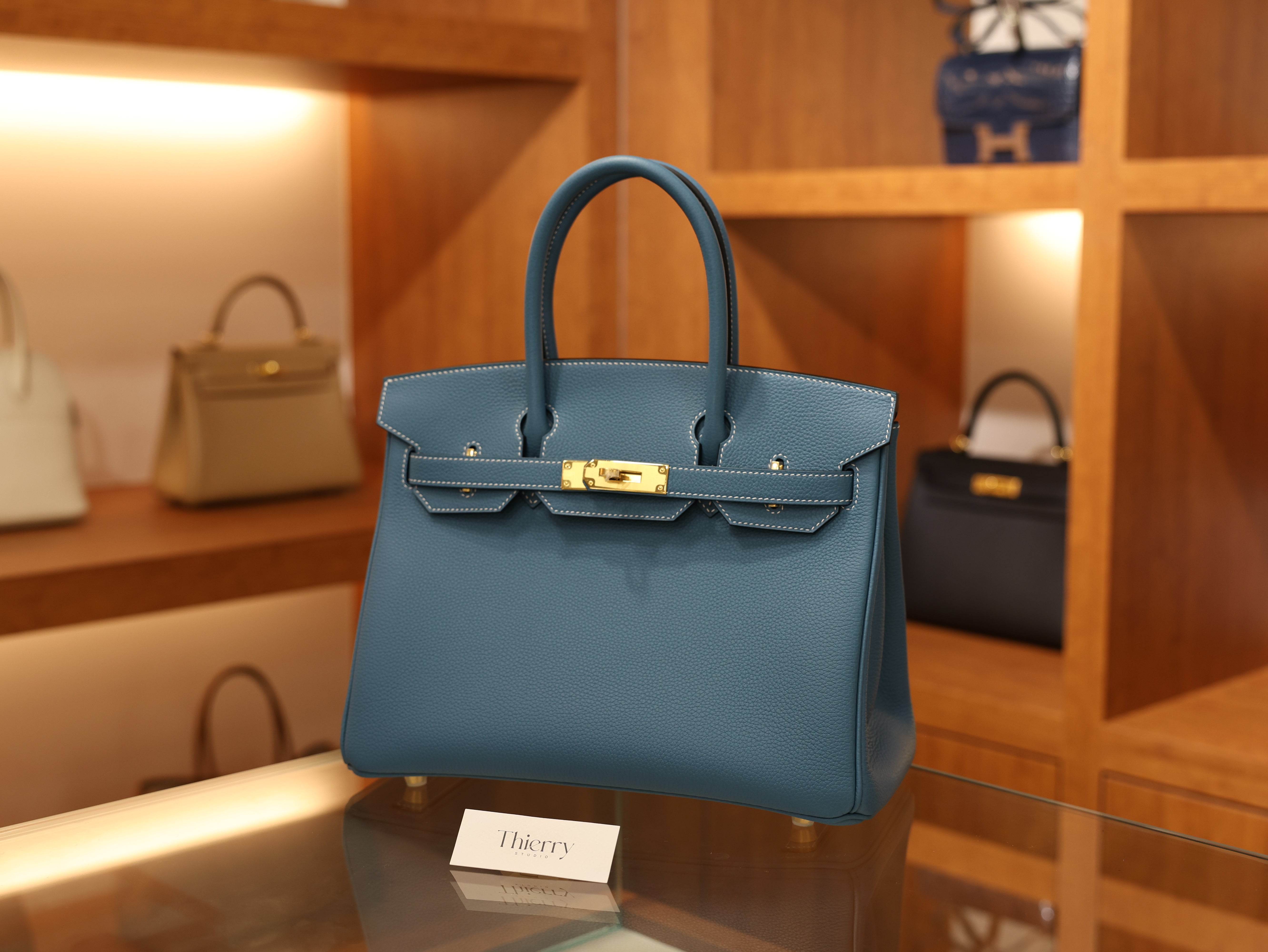 버킨 30 토고 블루진 금장