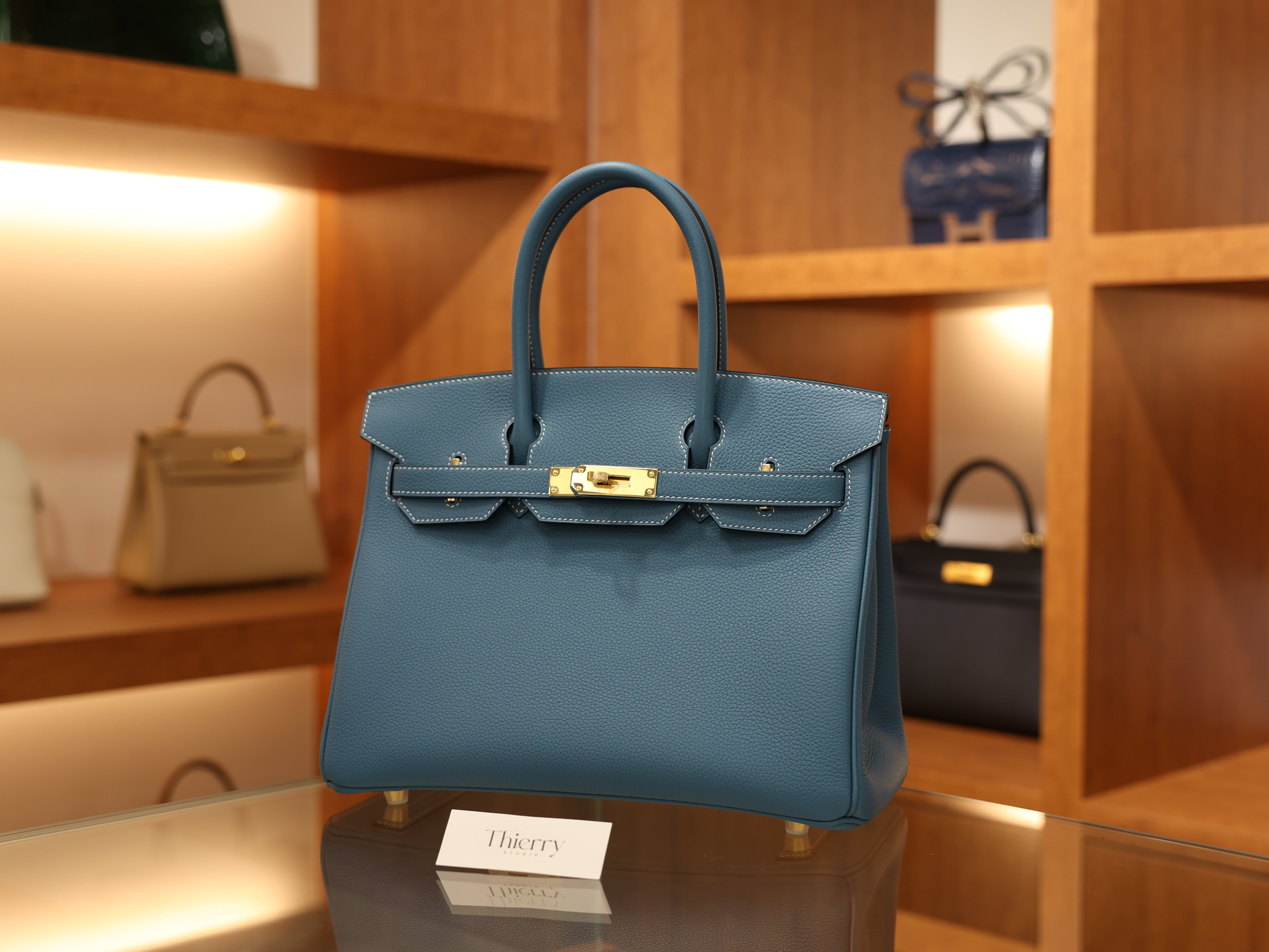 버킨 30 토고 블루진 금장