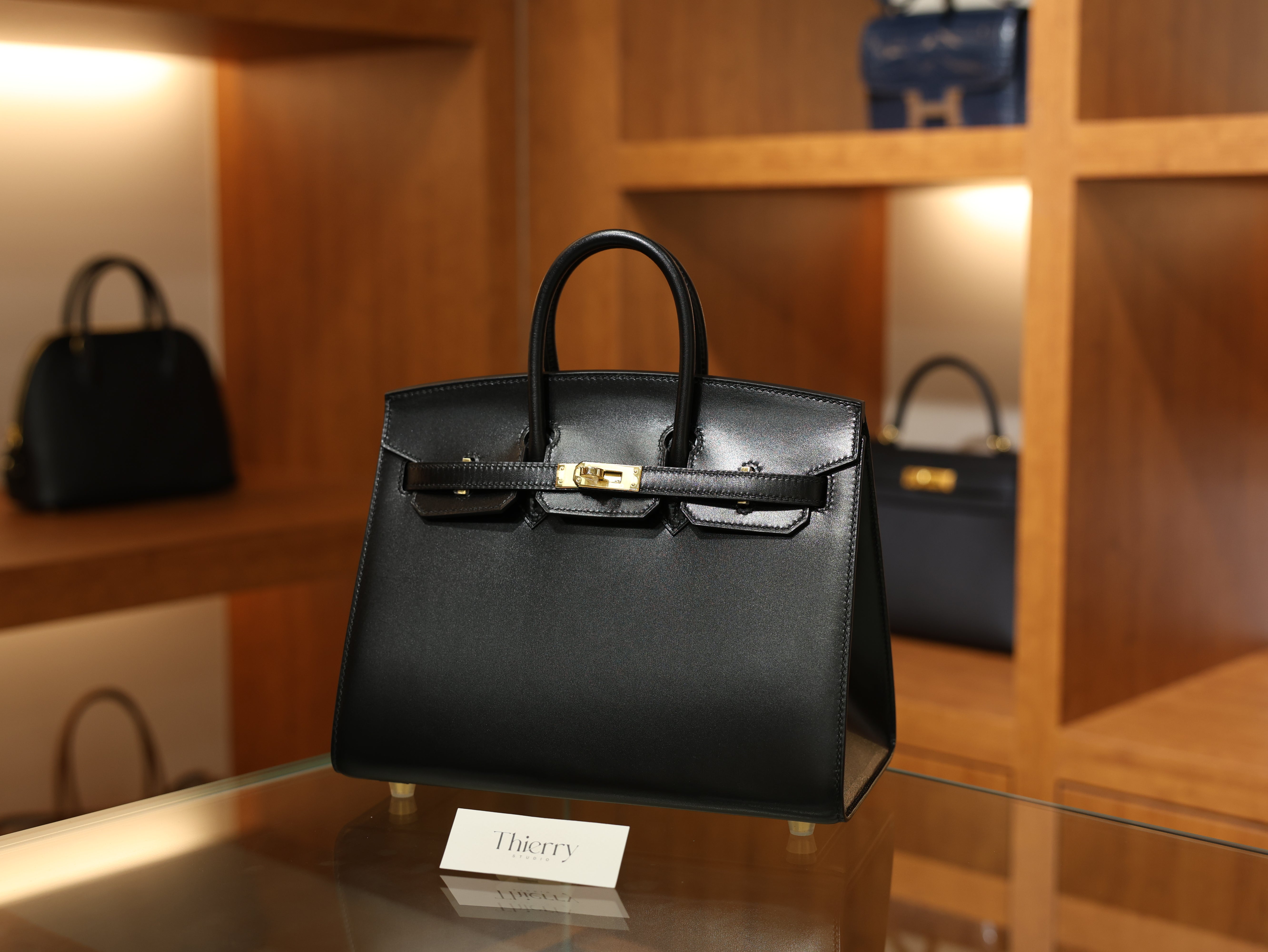 버킨 25 복스 셀리에 블랙 금장